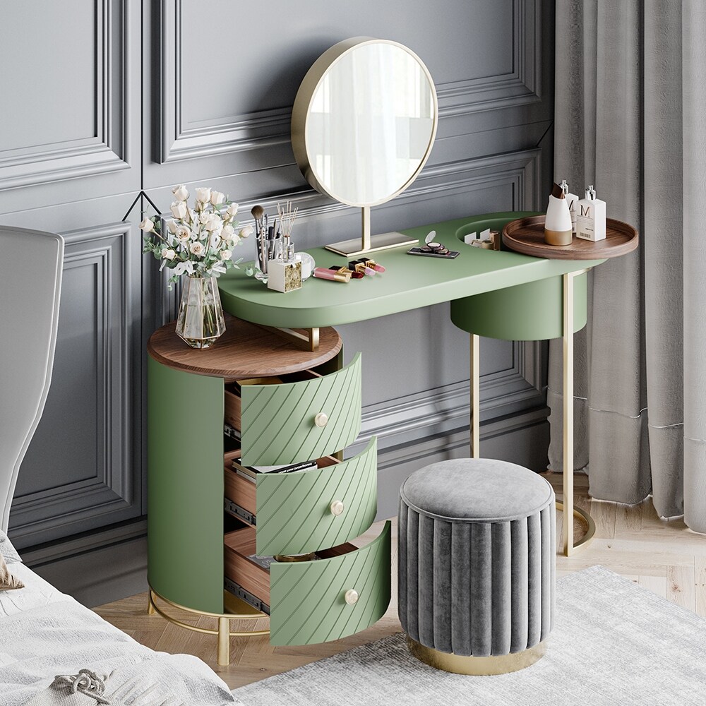 Modern Makeup Vanity Table With LED Lighted Mirror， Dressing Table with Movable Tray Top， 3 Solid Wood Drawer， Without Stool - - 37170161 - Mycitystee
