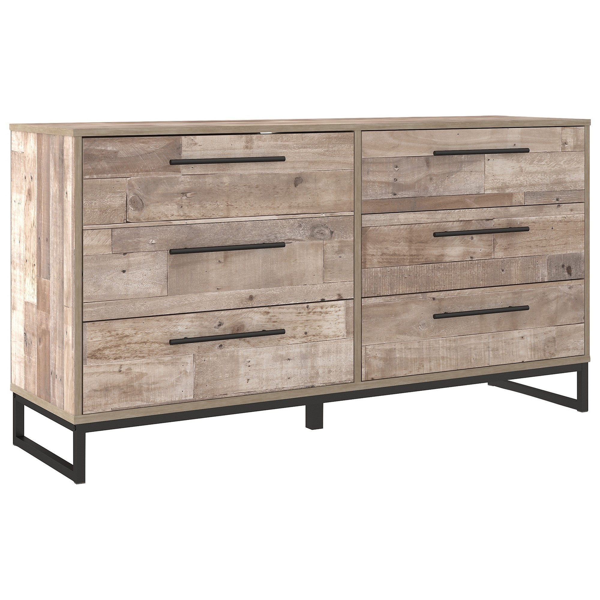 6 Drawer Wooden Dresser with Metal Legs， Washed Brown and Black - - 32047016 - Mycitystee