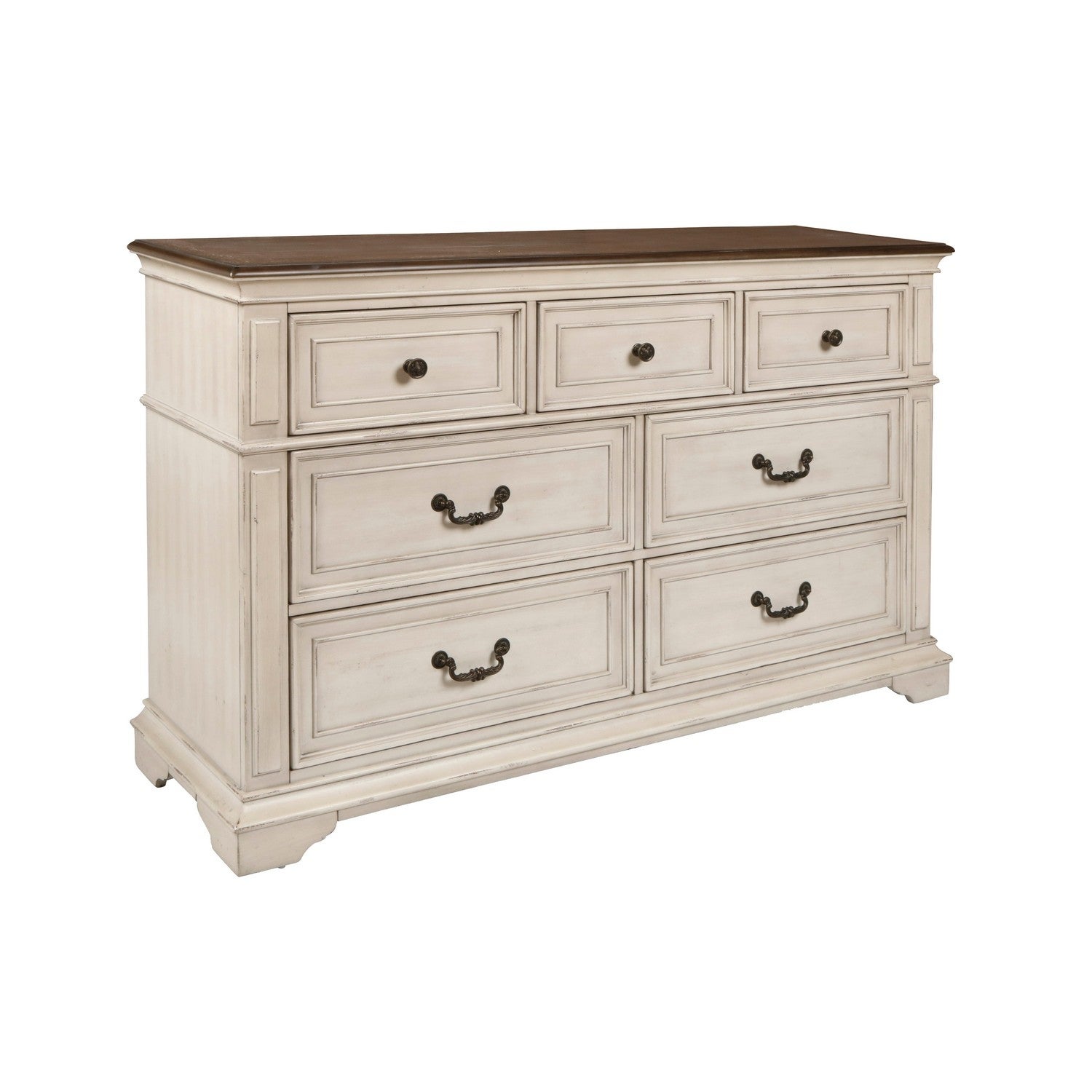 7 Drawer Wooden Dresser with Metal Handles and Molded Details， White - - 31575436 - Mycitystee