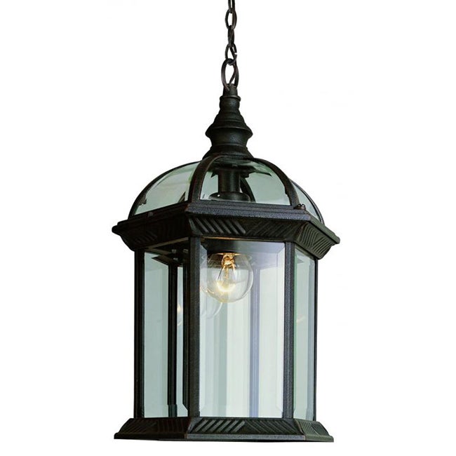 Cambridge 1-Light Black 17.5 in. Outdoor Hanging Lantern with Beveled Glass - Mycitystee
