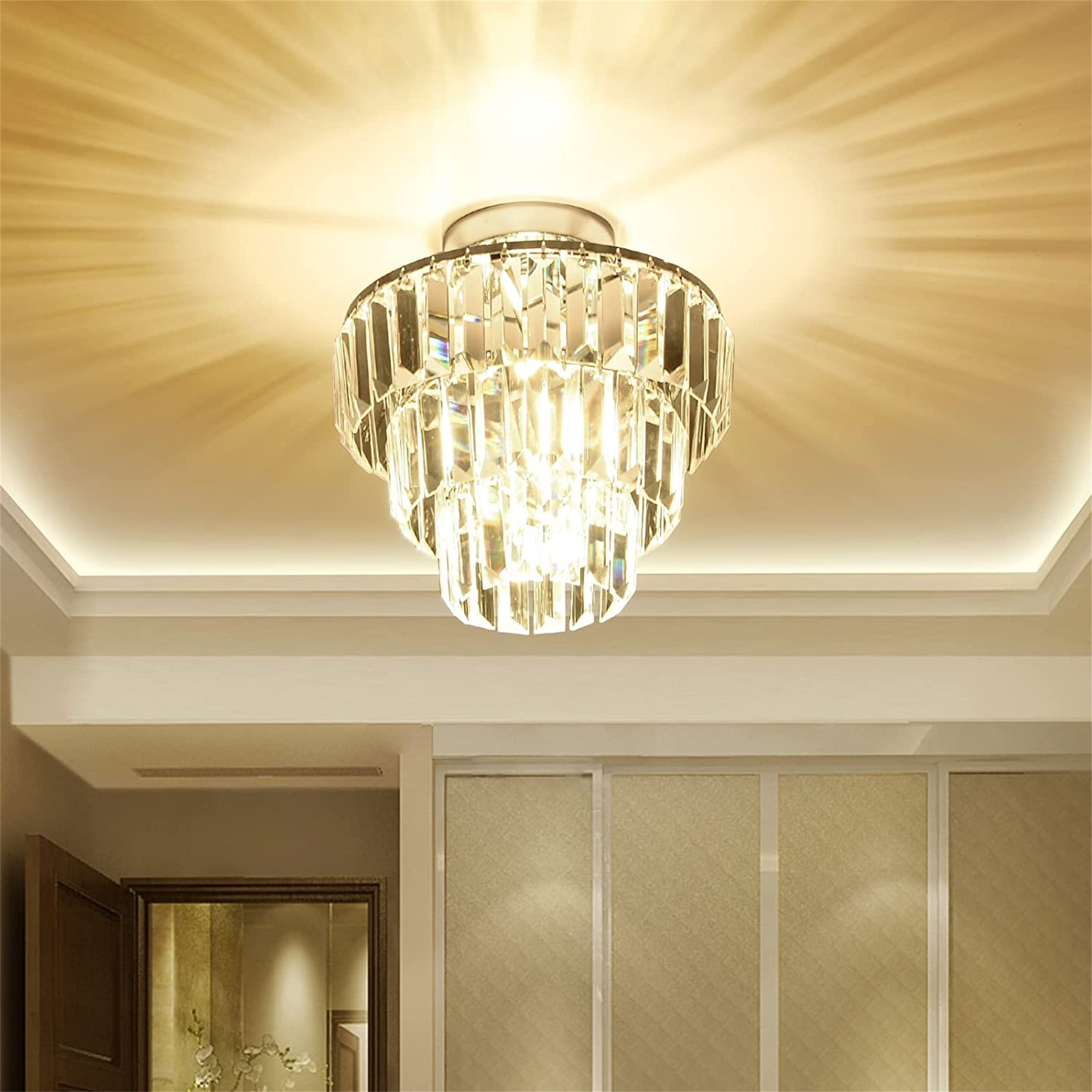 Mini Flush Mount Chandelier Crystal Ceiling Light Fixtures - Mycitystee