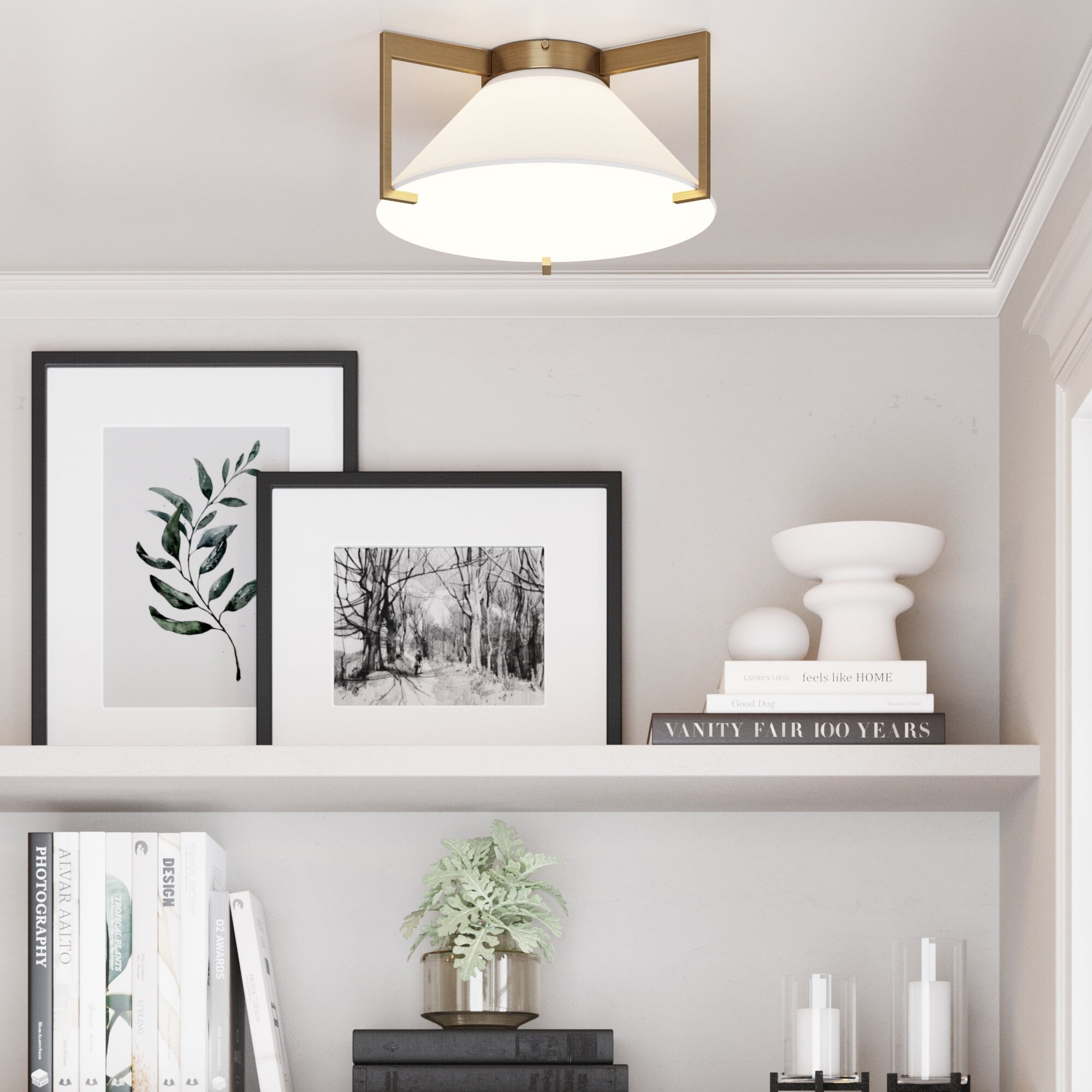 Jace Gold Flush Mount Close to Ceiling Light Fixture with Fabric Shade for Hallway or Kitchen - Mycitystee