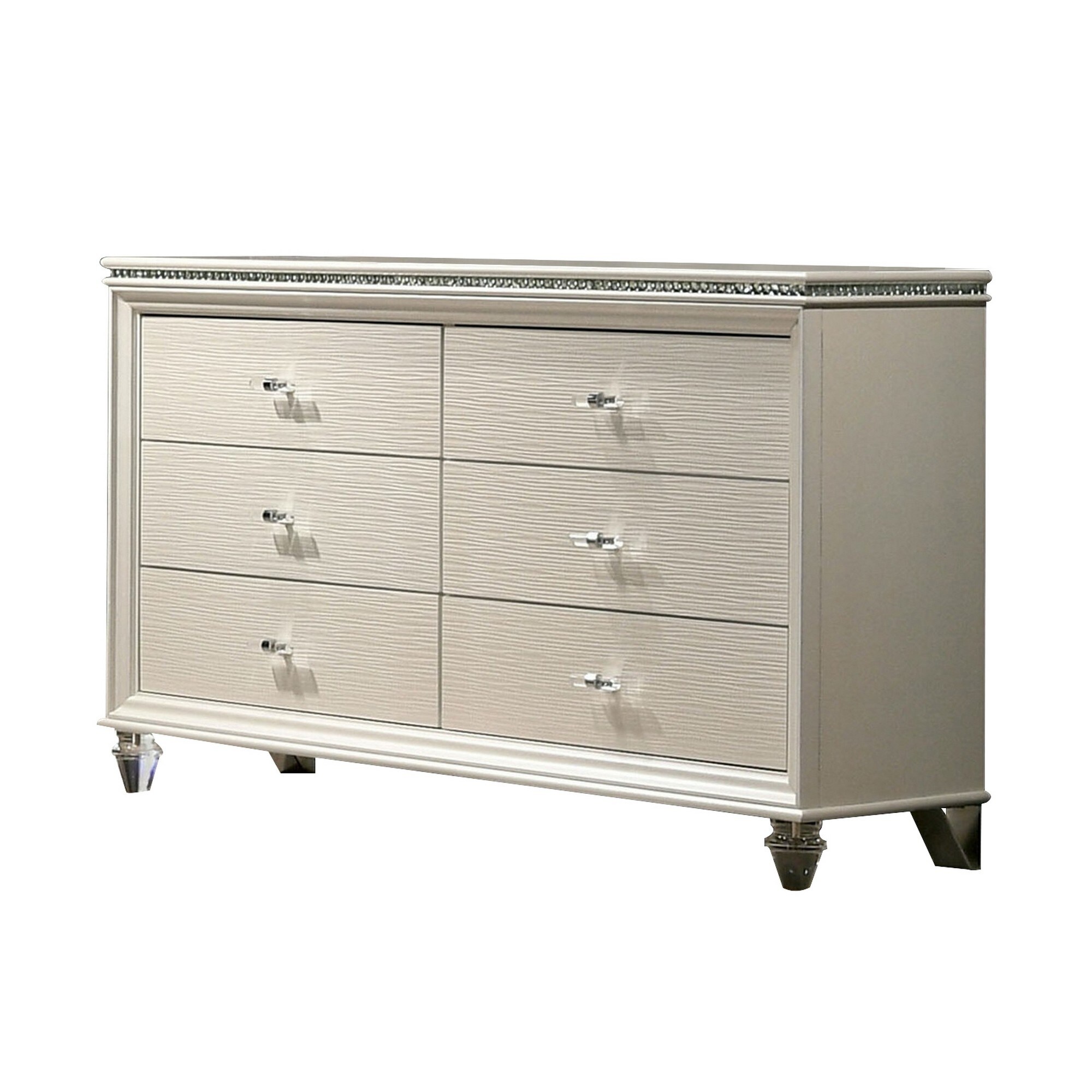 Contemporary Style 6 Drawer Dresser with Acrylic Legs， Pearl White - - 32904444 - Mycitystee
