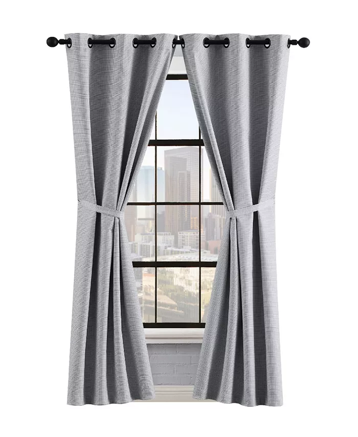 Lucky Brand Finley Textured Blackout Grommet Window Curtain Panel Pair with Tiebacks Collection - Mycitystee
