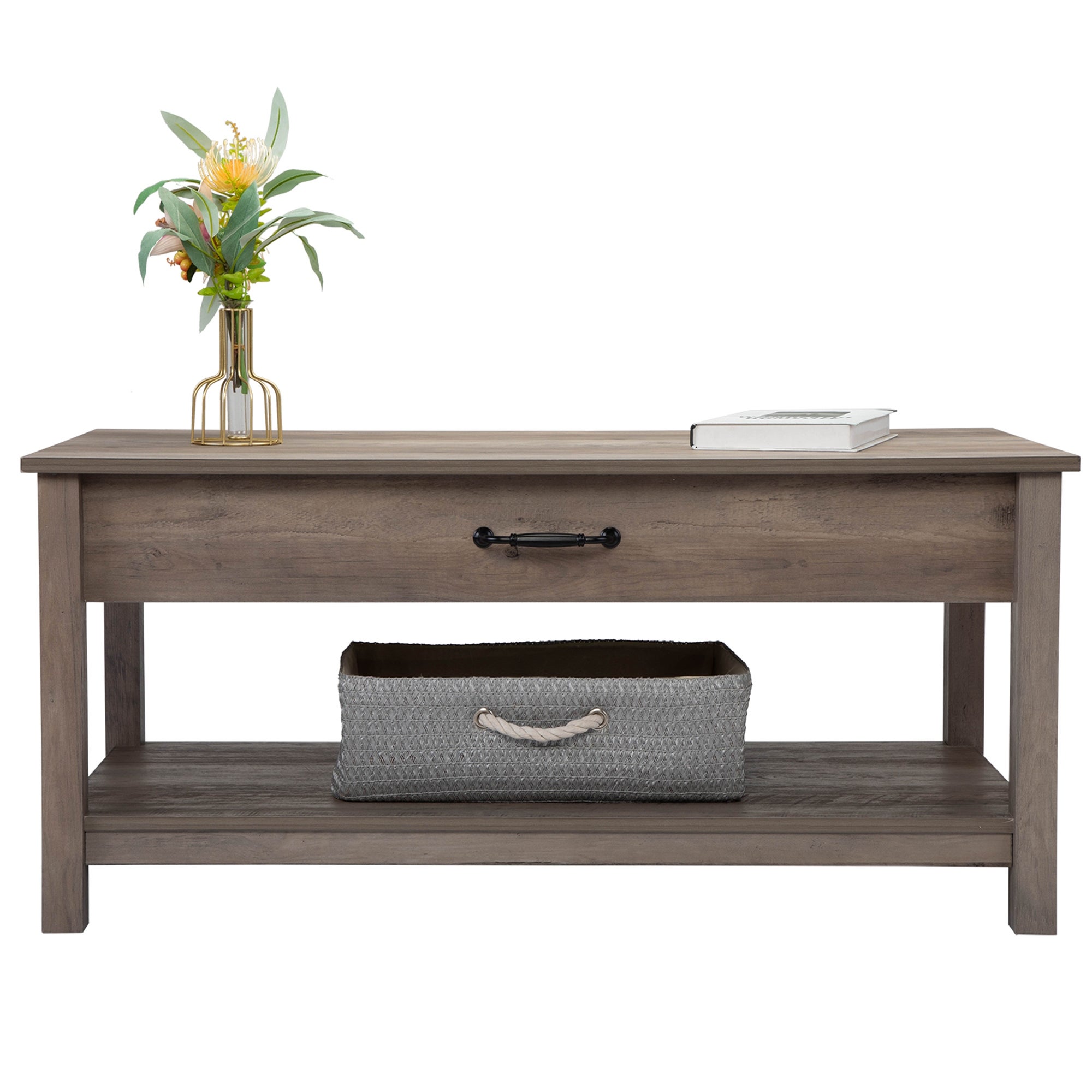 Rectangle Coffee Table with Storage Space， Computer Table with Liftable and Lowerable Table Top - Mycitystee