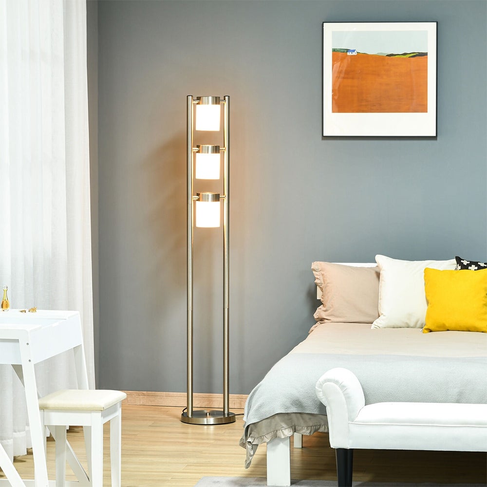 Modern Metal Standing Floor Lamp Light w/ 3 Adjustable Lights， Silver - Mycitystee