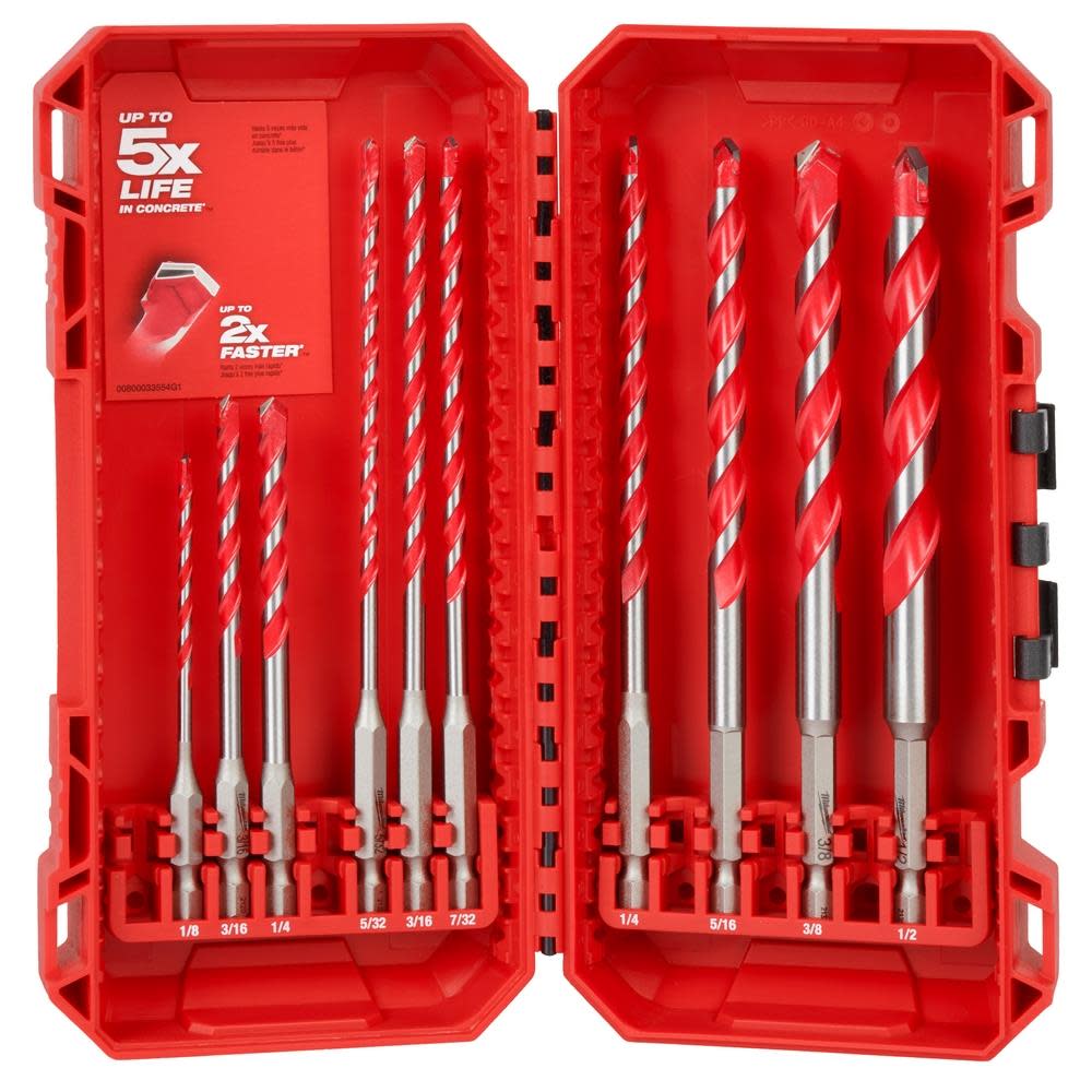 Milwaukee 10pc. SHOCKWAVE Impact Duty Carbide Hammer Drill Bit Kit 48-20-9058 from Milwaukee - Mycitystee