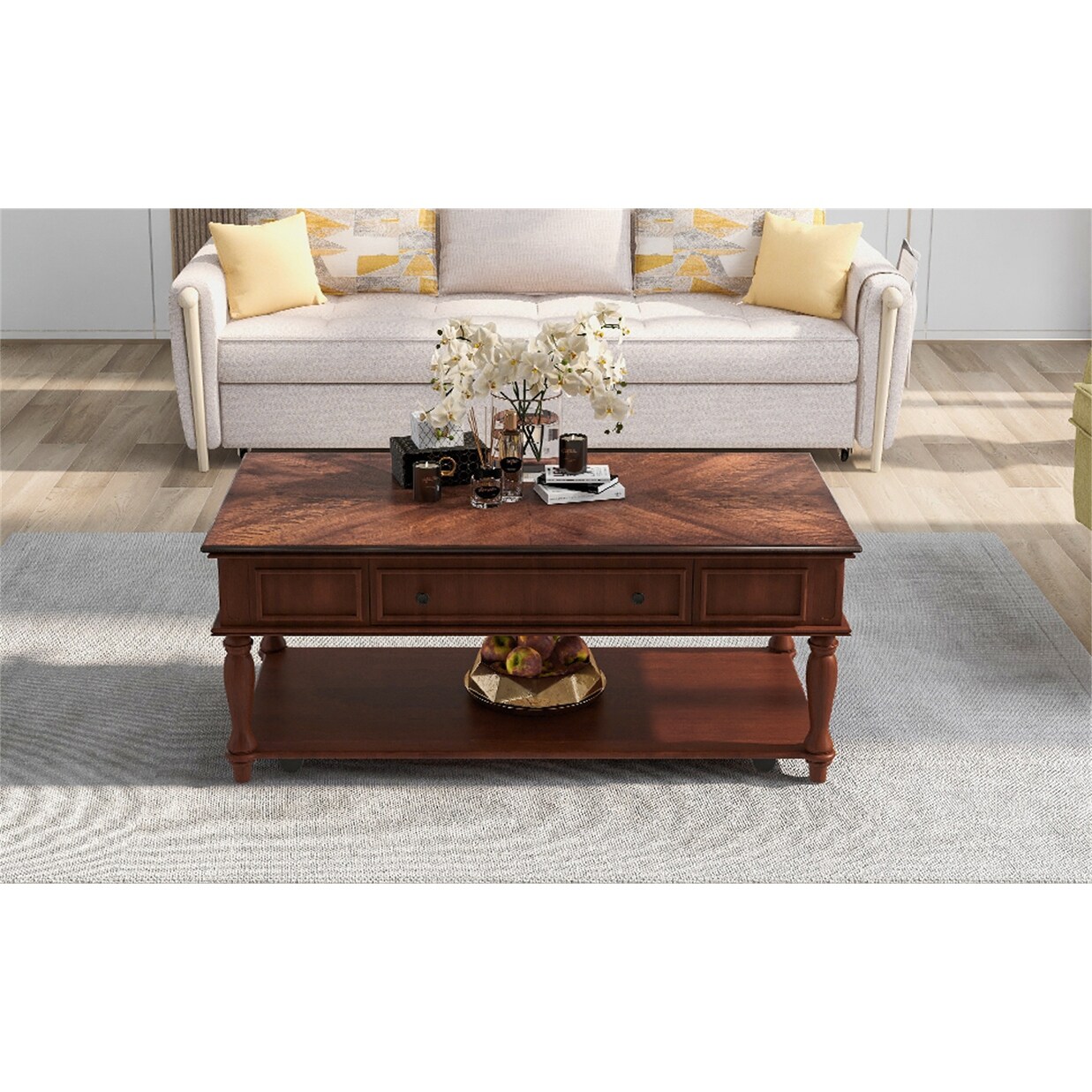 Cocktail Table Coffee Table Easy Assembly Movable with Caster Wheels - Mycitystee