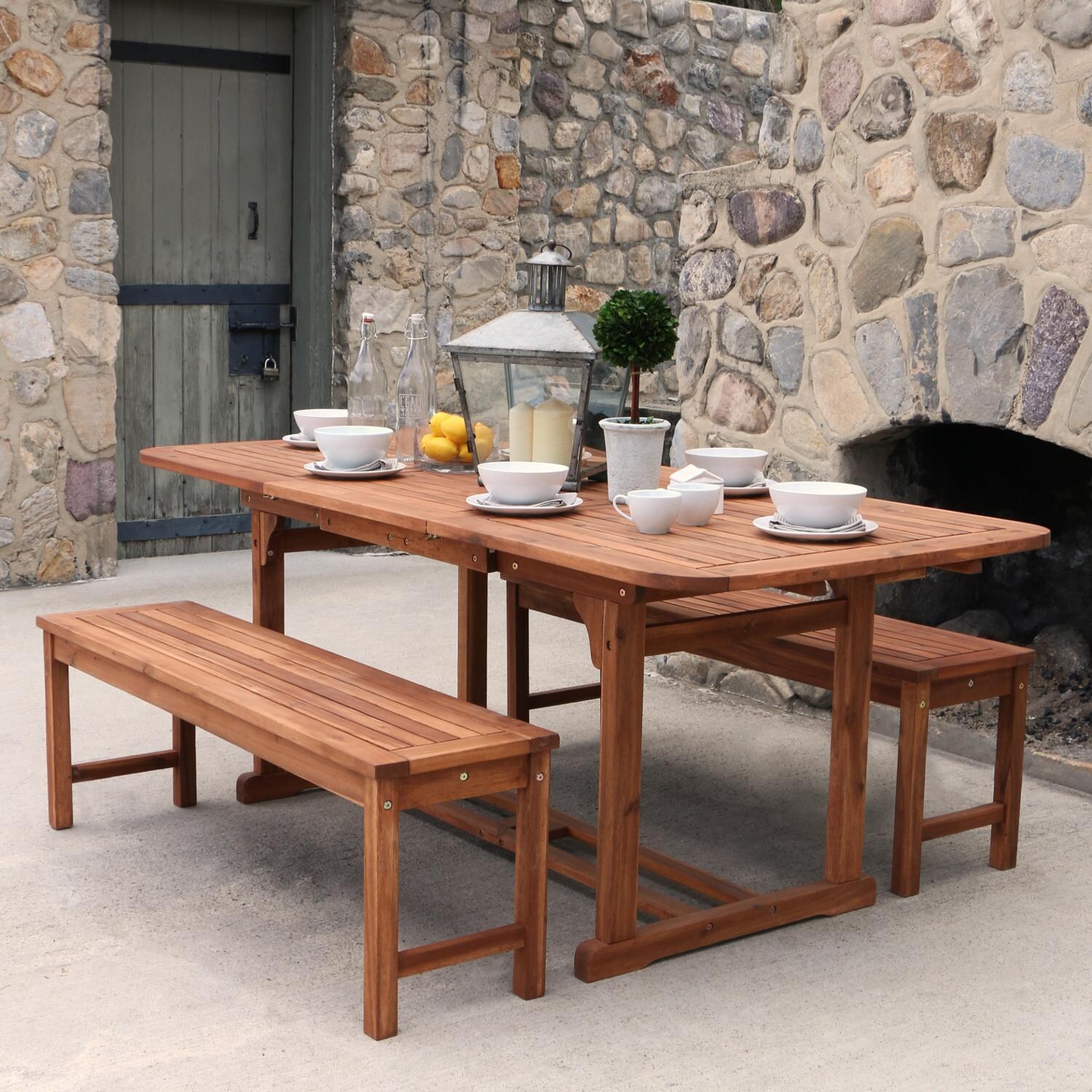 Ultimate Patio Horizon Way 3 Piece Brown Acacia Patio Dining Set W/ 55 X 35 Inch Extension Table - Mycitystee