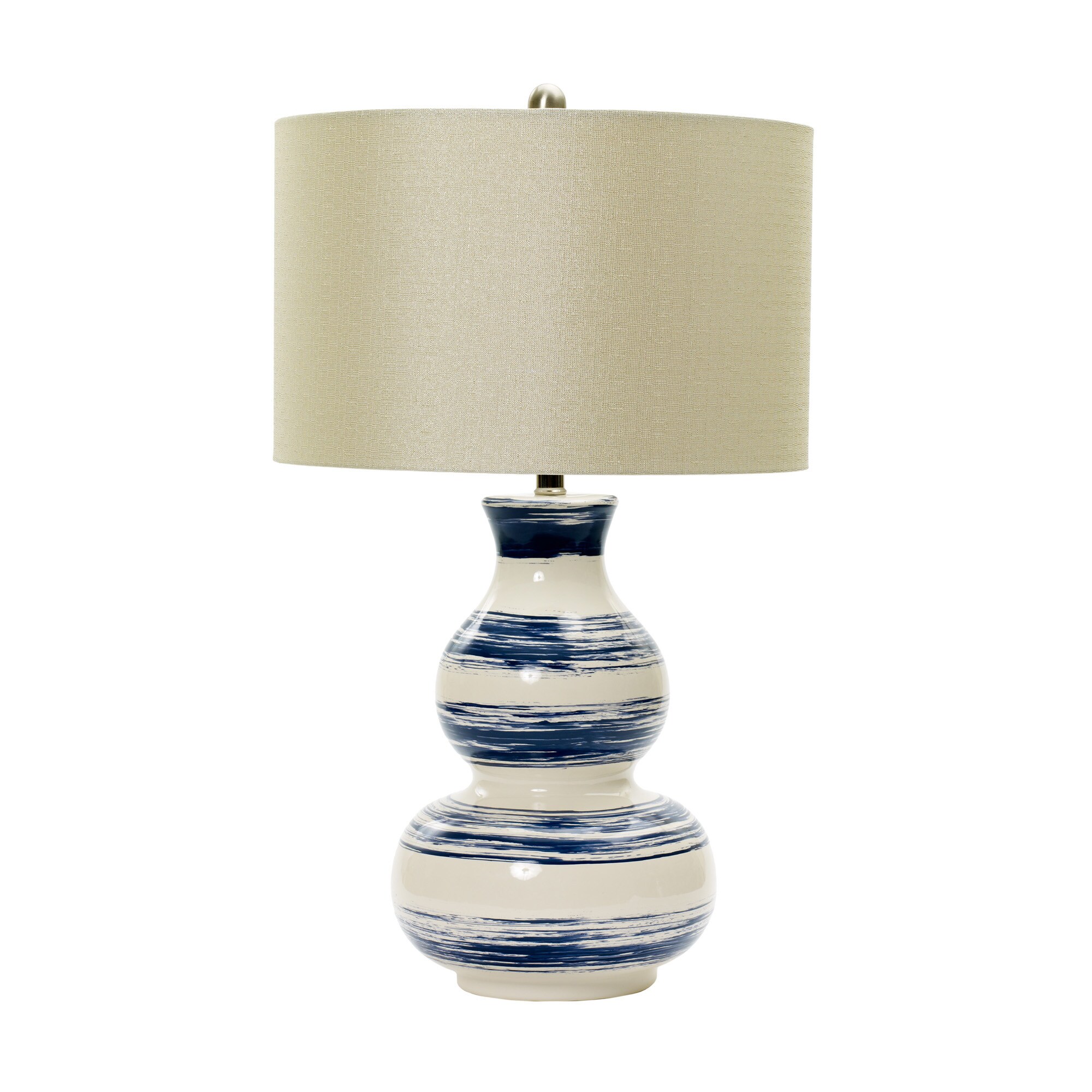28-inch Striped Ceramic Table Lamp in White with Navy Brushstrokes. - Mycitystee