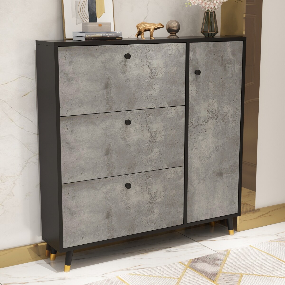 FAMAPY 47.2-inch Grey Shoe Storage Cabinet w/ 3 Drawers and Door - - 35424462 - Mycitystee
