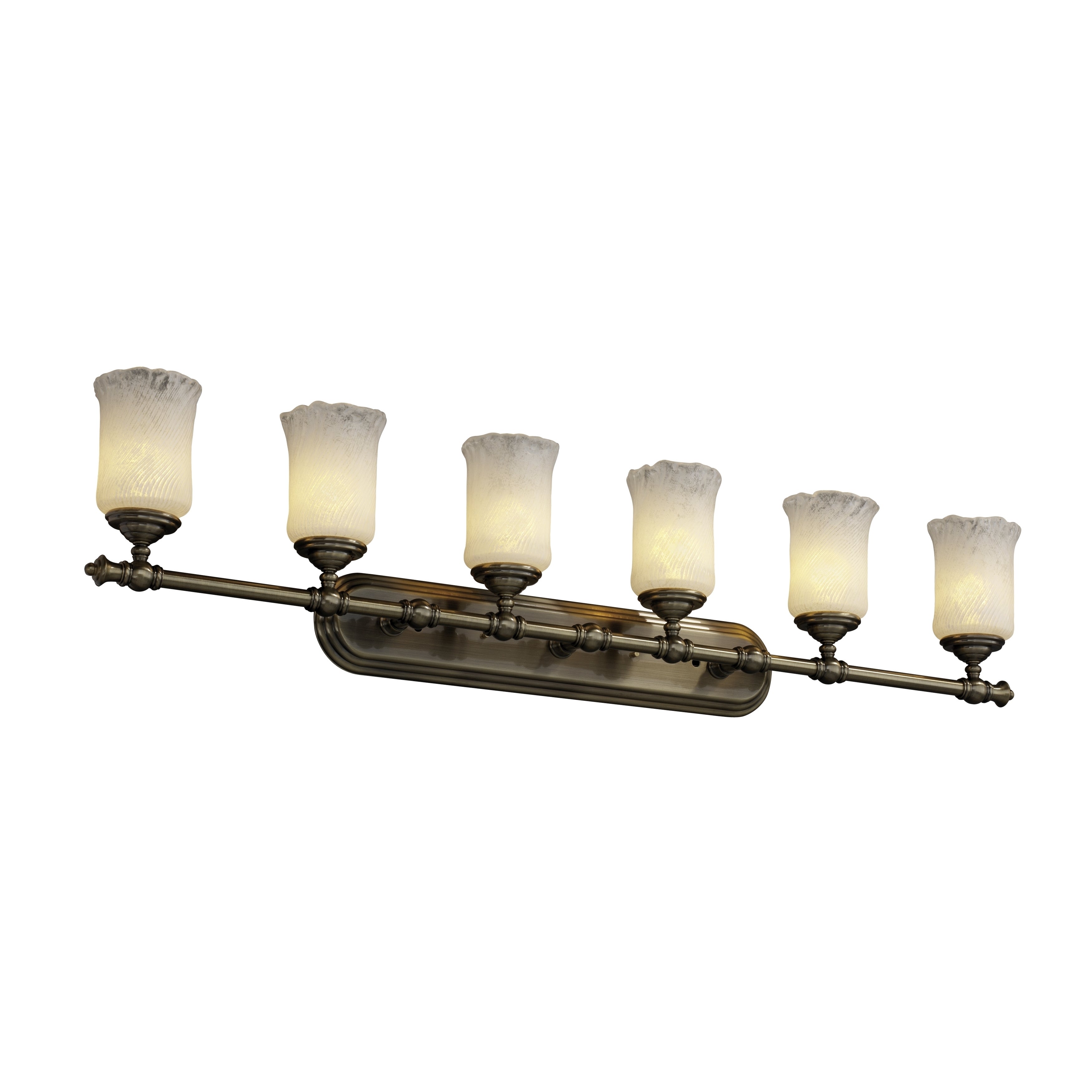 Justice Design Veneto Luce Tradition 6-light Antique Brass Bath Bar， White Frosted Cylinder - Rippled Rim Shade - Mycitystee
