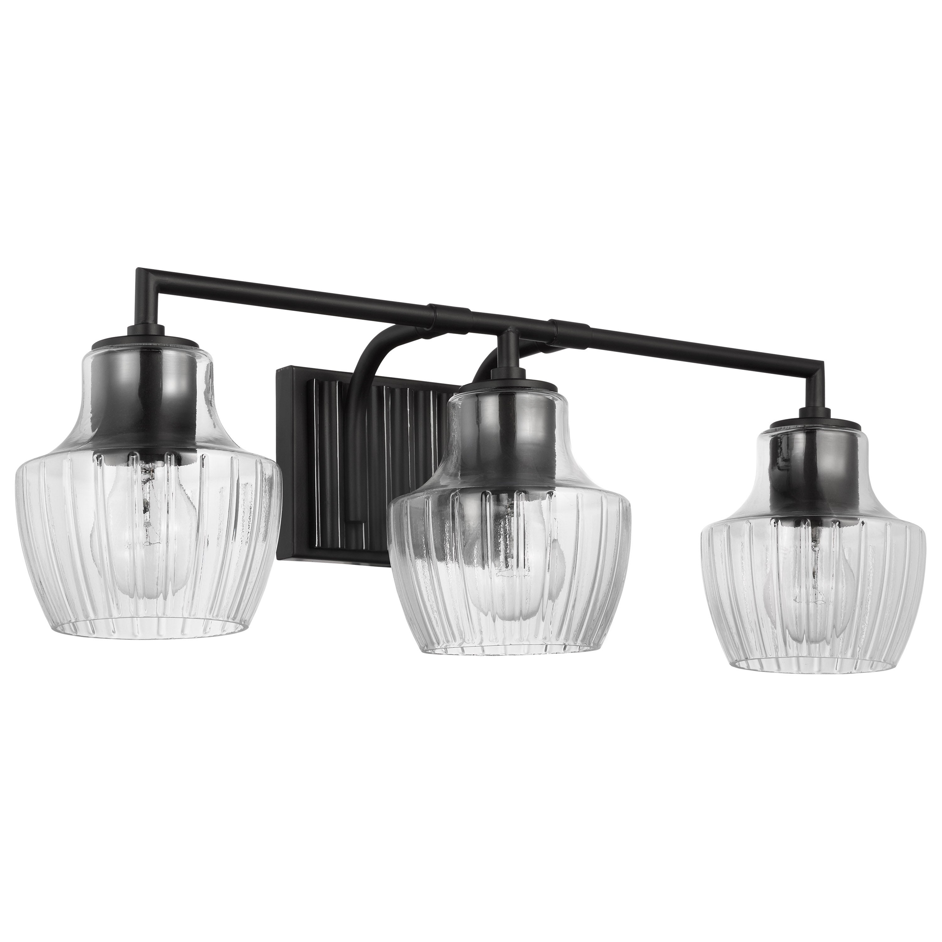 Destin 3 Light Vanity Medium Base 60 Watt Black And Silver Accent Finish Clear Ribbed Glass - Mycitystee