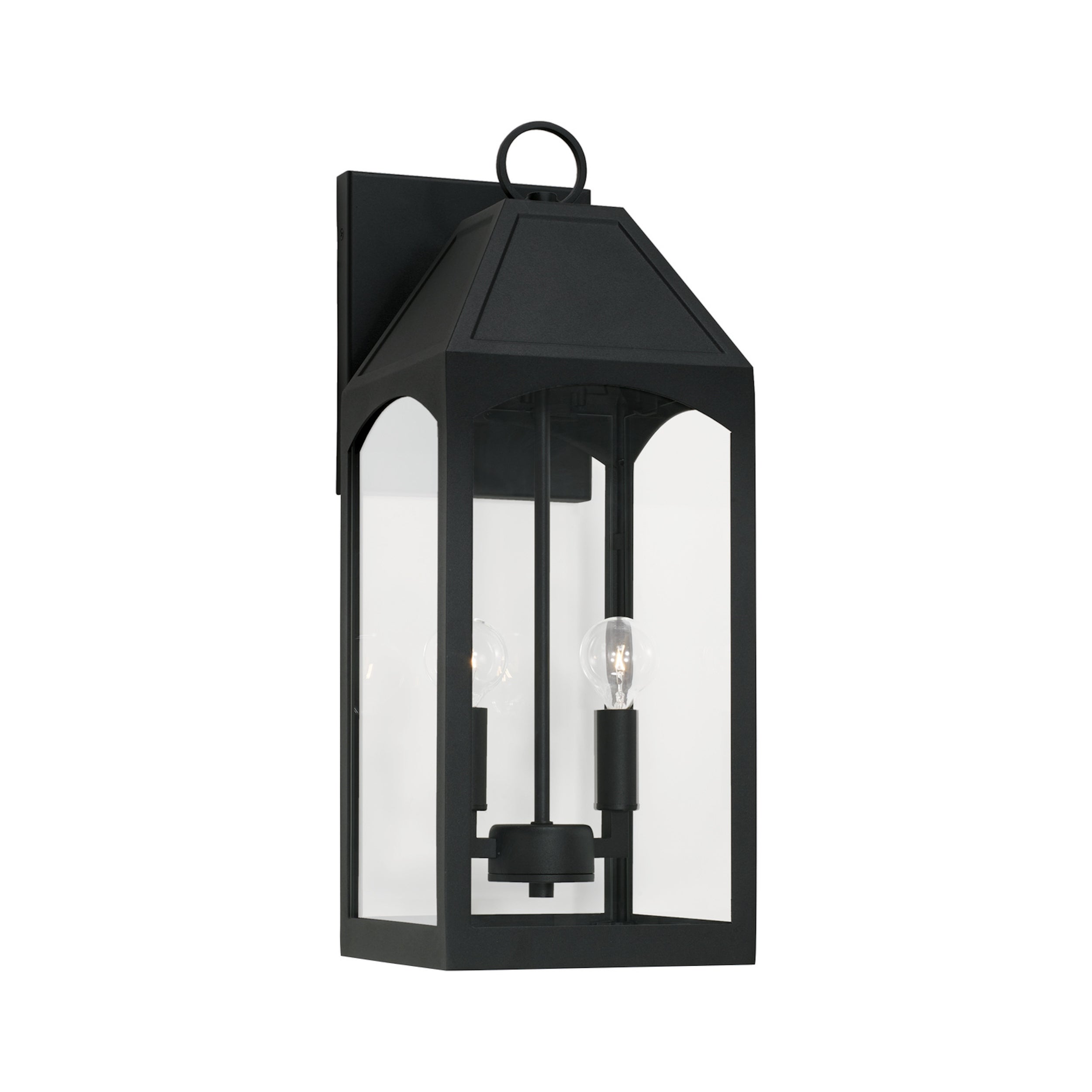 Burton Outdoor 2-light Black Medium Wall Lantern w/ Clear Glass - Mycitystee