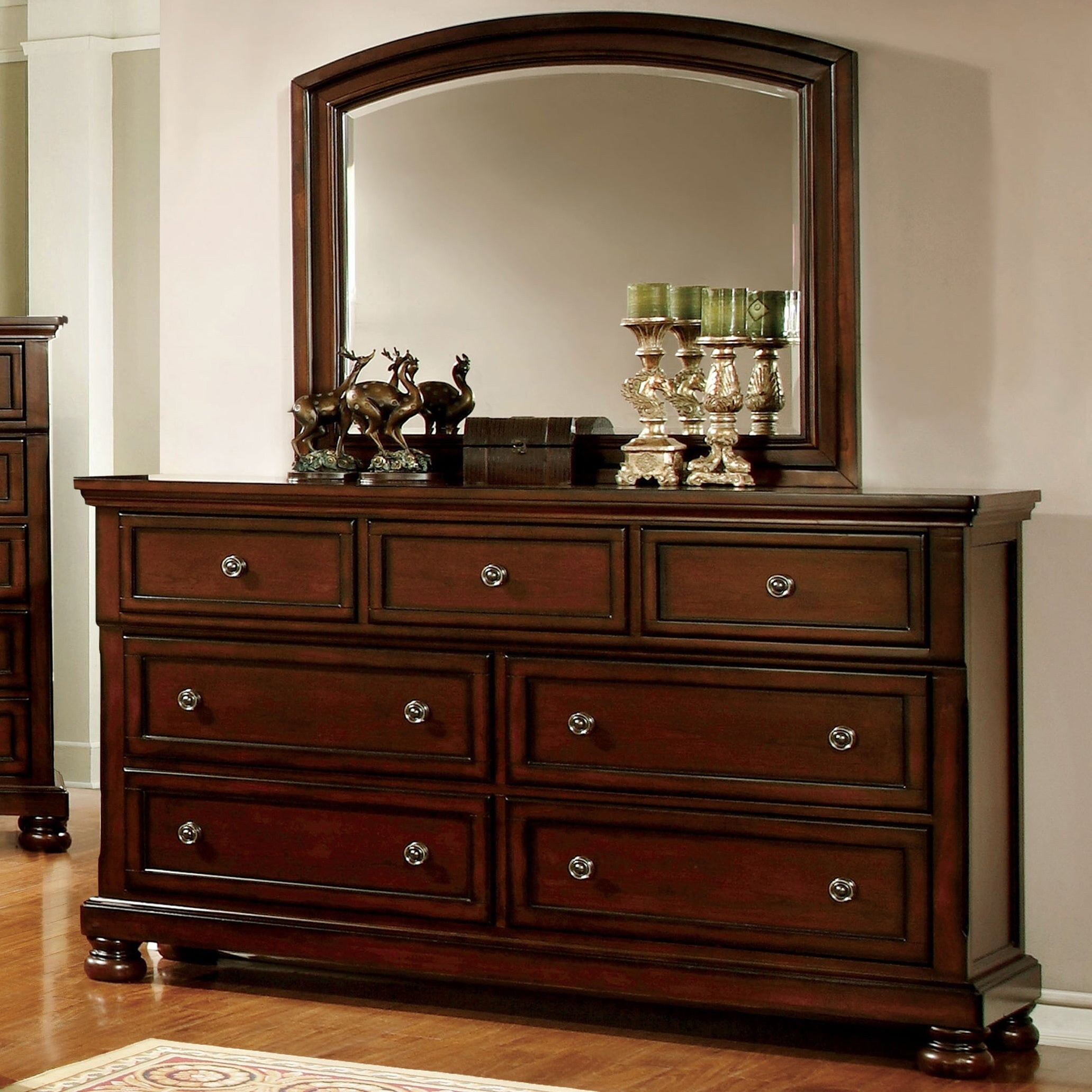 Furniture of America Barelle Cherry 2-Piece Dresser and Mirror Set - - 20831141 - Mycitystee