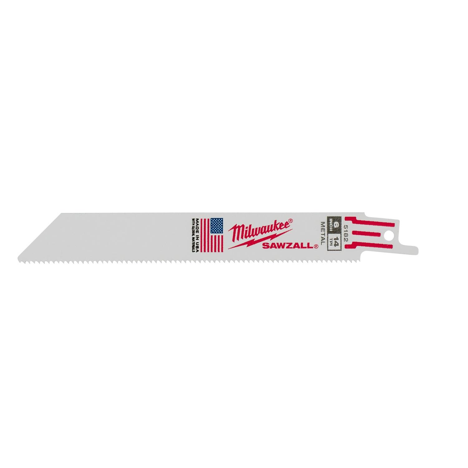 Milwaukee SAWZALL 6 in. Bi-Metal Reciprocating Saw Blade 14 TPI 1 pk - Mycitystee