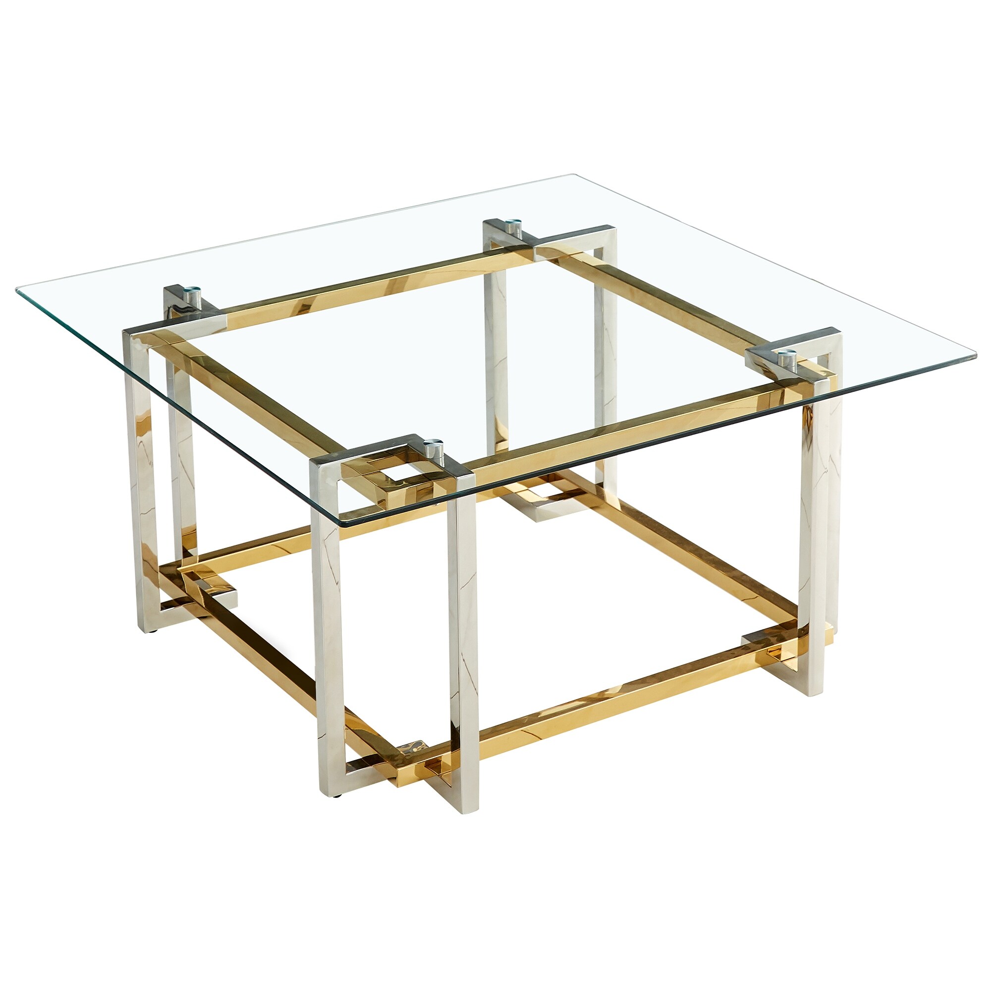 Contemporary Square Glass and Metal Coffee Table - Mycitystee