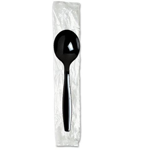 Dixie Individually Wrapped Heavyweight Soup Spoons， Polystyrene， Black， 1，000/Carton (SH53C7) - Mycitystee