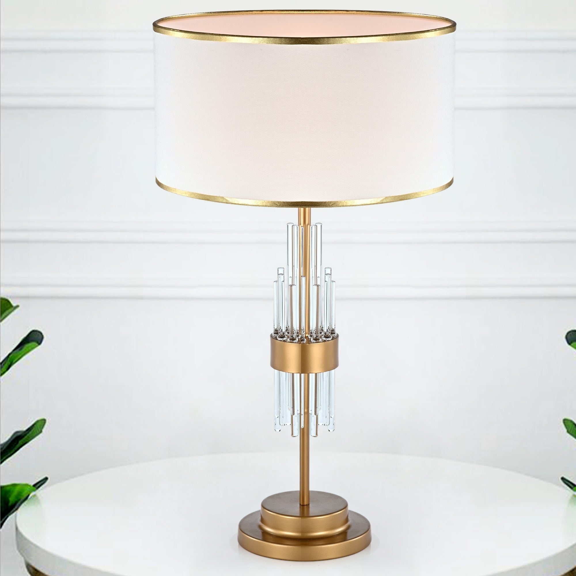 Katte Matte Gold 1-Light Fabric and Iron Drum Shade Table Lamp - Mycitystee