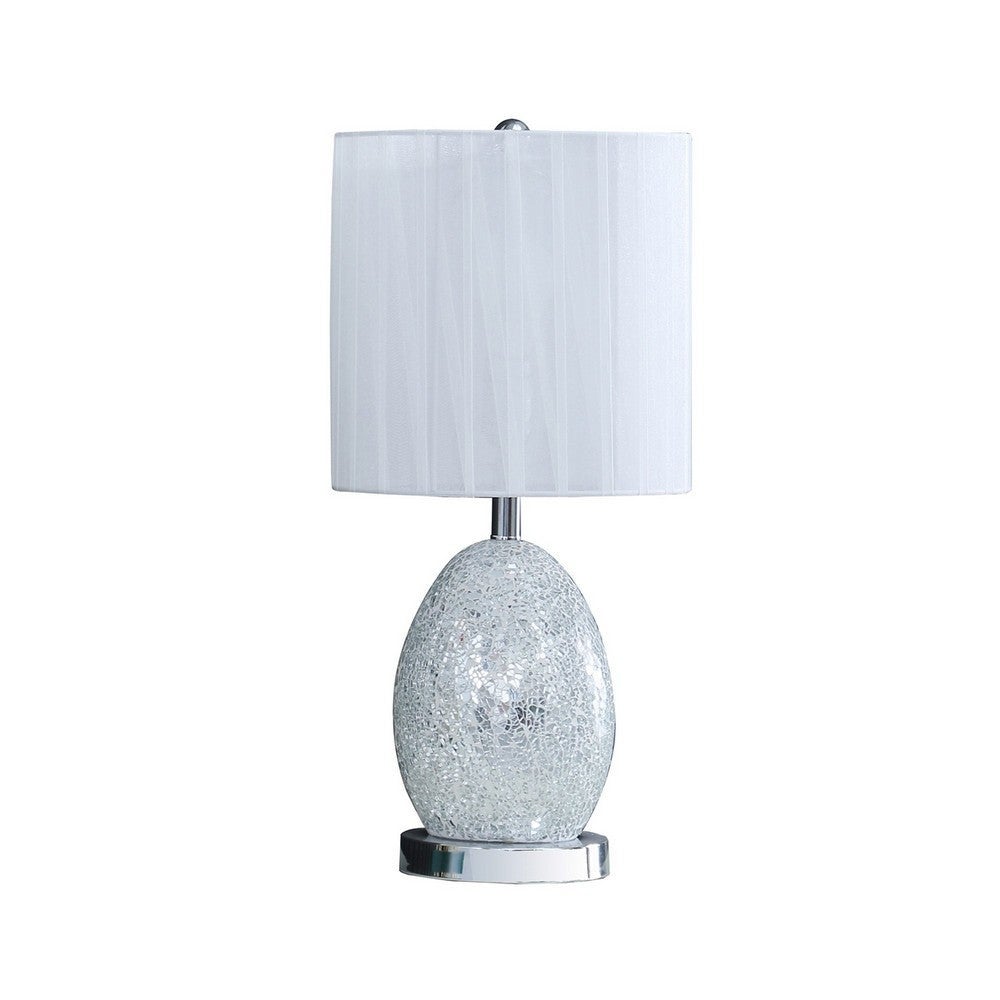 20 Inch Glass Table Lamp， 9W LED， 3 Way Switch， Egg Shape， Silver - 9.5 L x 9.5 W x 20 H Inches - Mycitystee