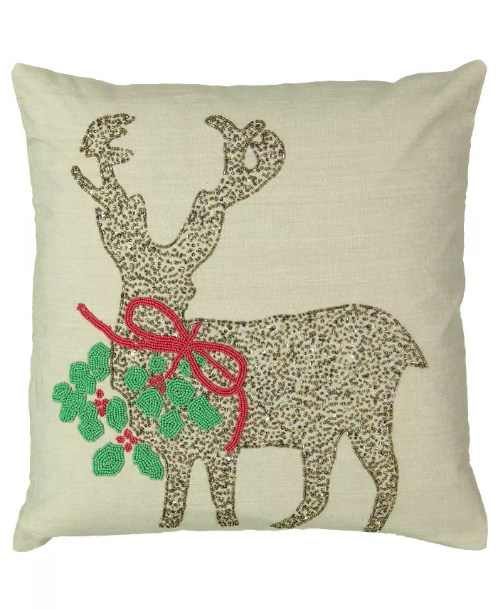Mod Lifestyles Christmas Collection Felt Reindeer Applique Embroidery Pillow， 18