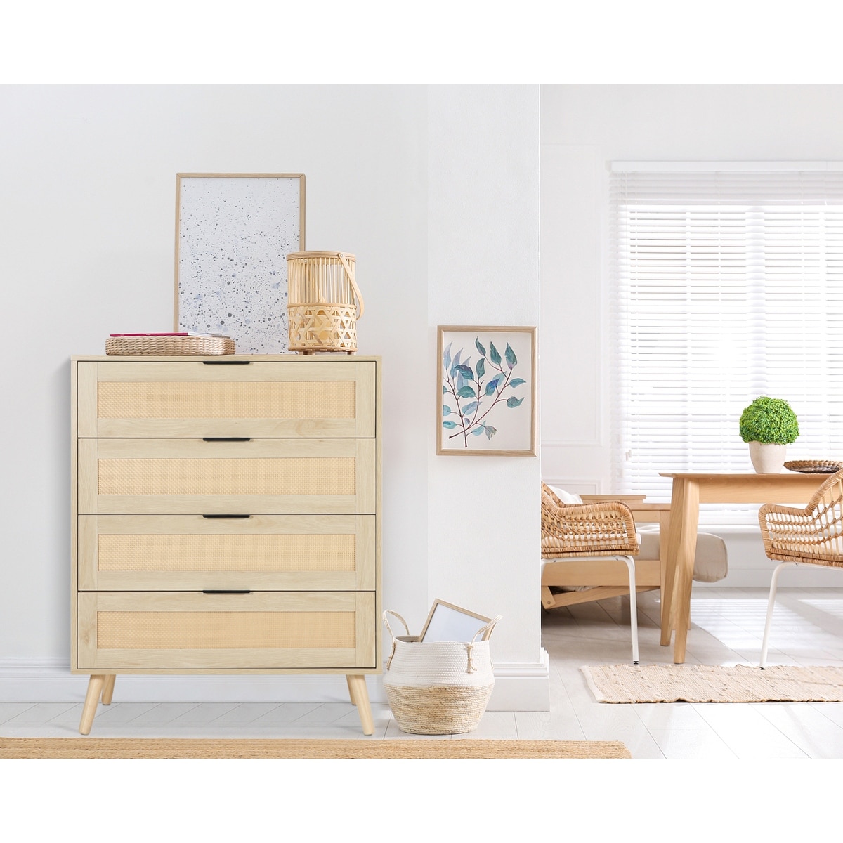 4 Drawers Chest Of Dresser Rattan Storage Tower Bedside Cabinet Bedroom Organizer - - 37258990 - Mycitystee