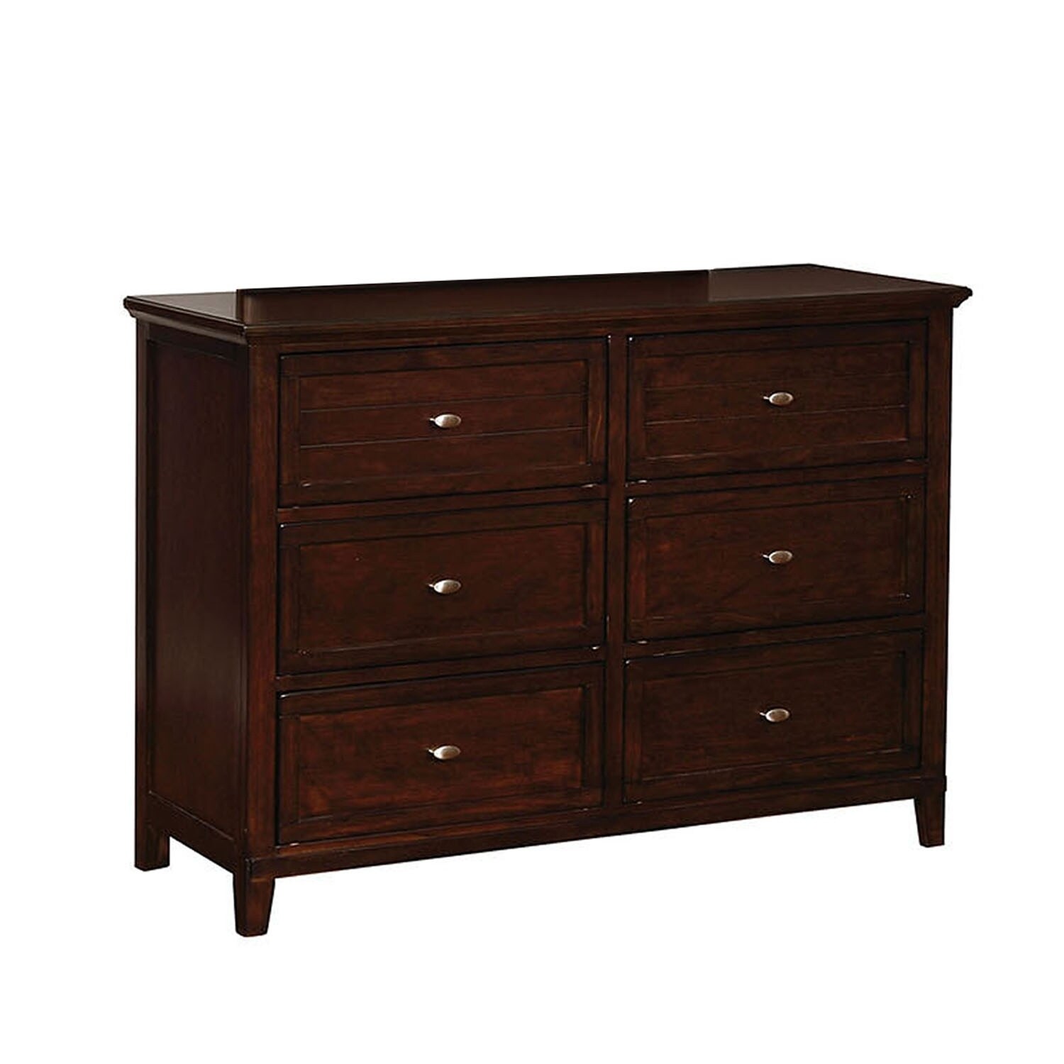 Wooden Dresser with 6 Drawers and Molded Trim Details， Cherry Brown - - 30861141 - Mycitystee