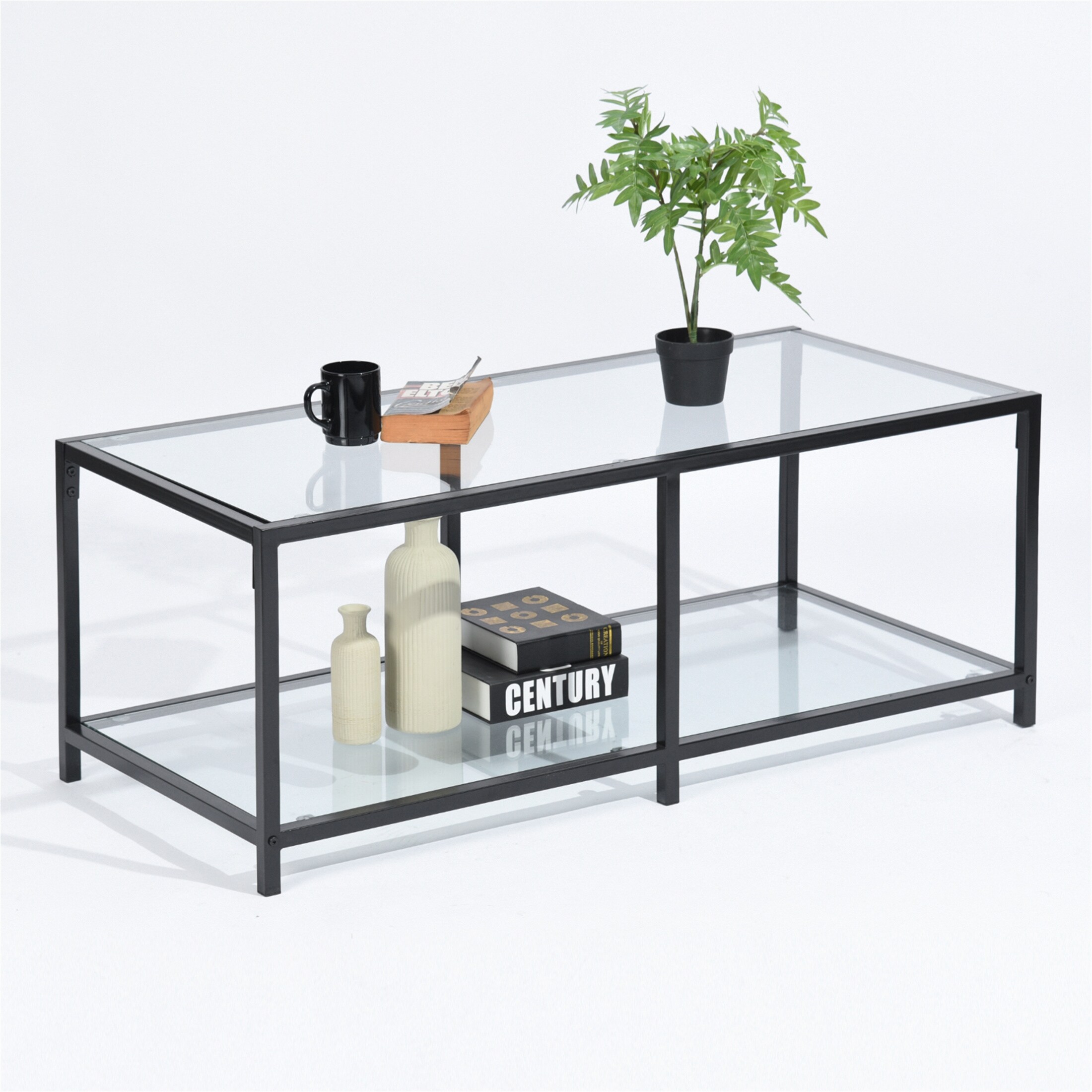 Black Glass Coffee Table Small Modern Square Simple Center Table - Mycitystee