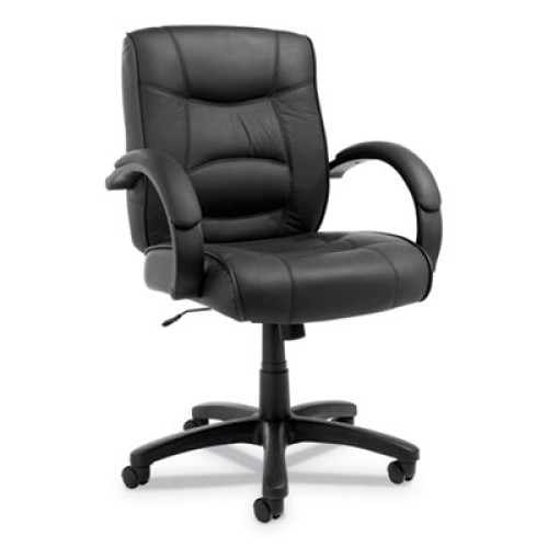 Alera Strada Leather Mid-Back Swivel/Tilt Chair， Supports up to 275 lbs， Black Seat/Black Back， Black Base (SR42LS10B) - Mycitystee