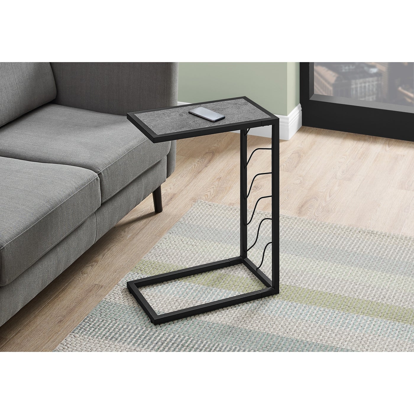 Textured 25-inch Grey Stone-look Finish C-Shaped Accent Table - Mycitystee
