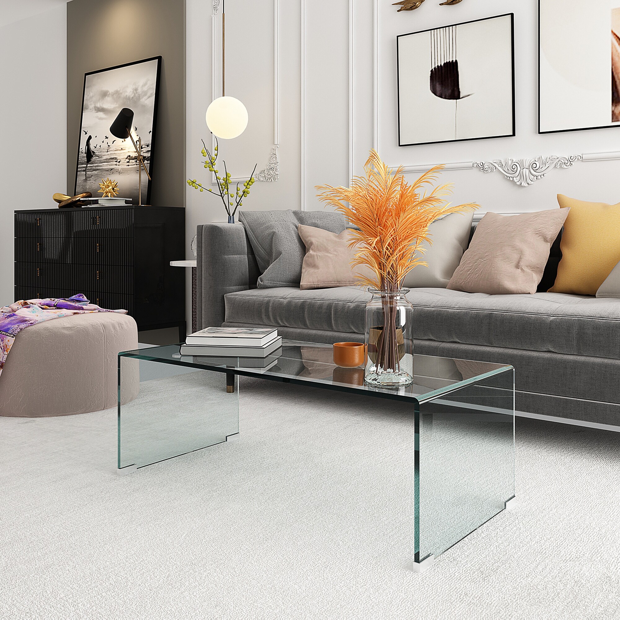 Whole Tempered Glass Coffee Table Clear Table Transparent Coffee Table for Living Room - Mycitystee