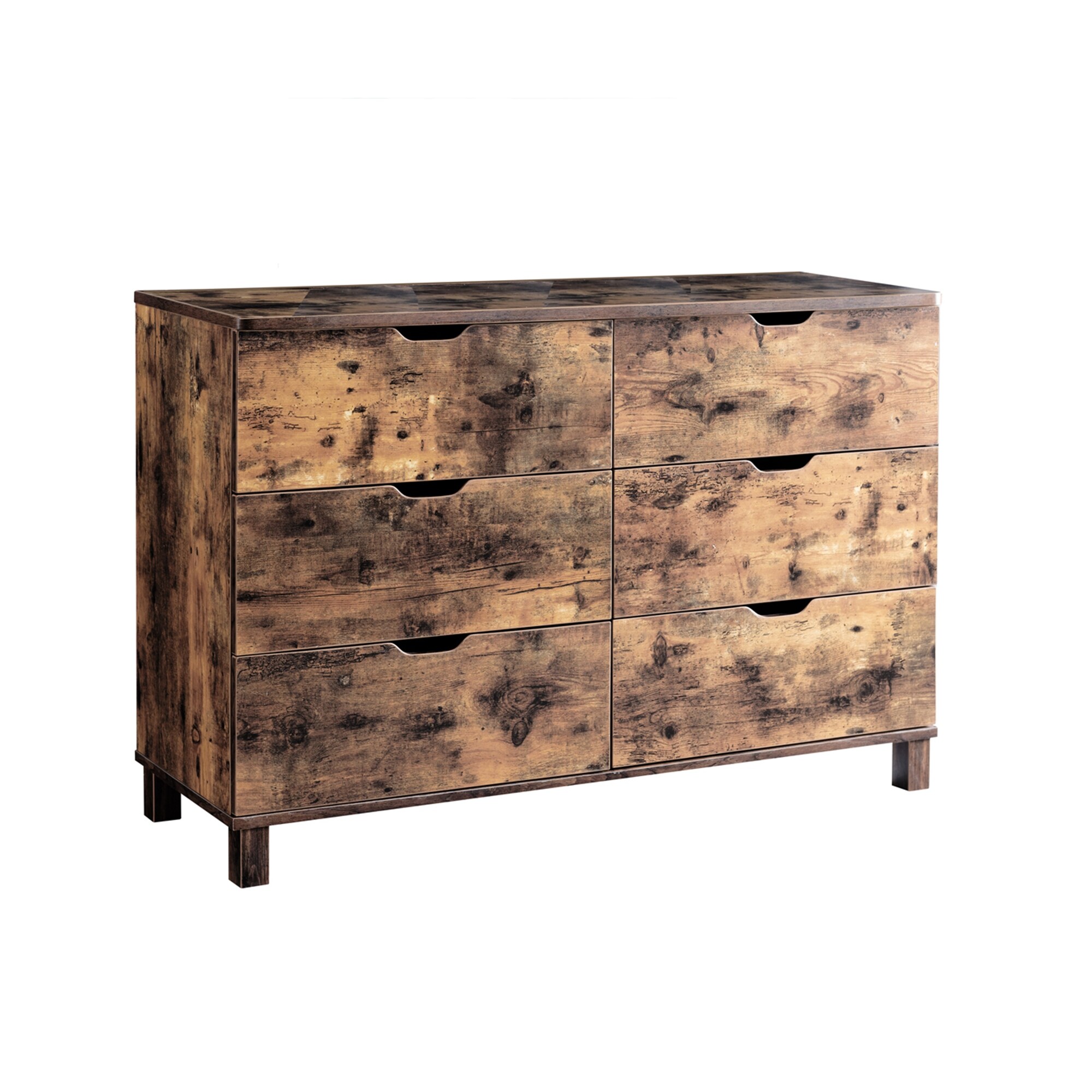 Wooden Frame Dresser with 6 Drawers and Straight Legs， Distressed Brown - - 31140343 - Mycitystee