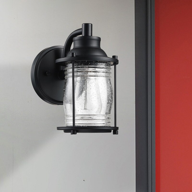 1-light outdoor wall light with black finish and seeded glass shade - Mycitystee