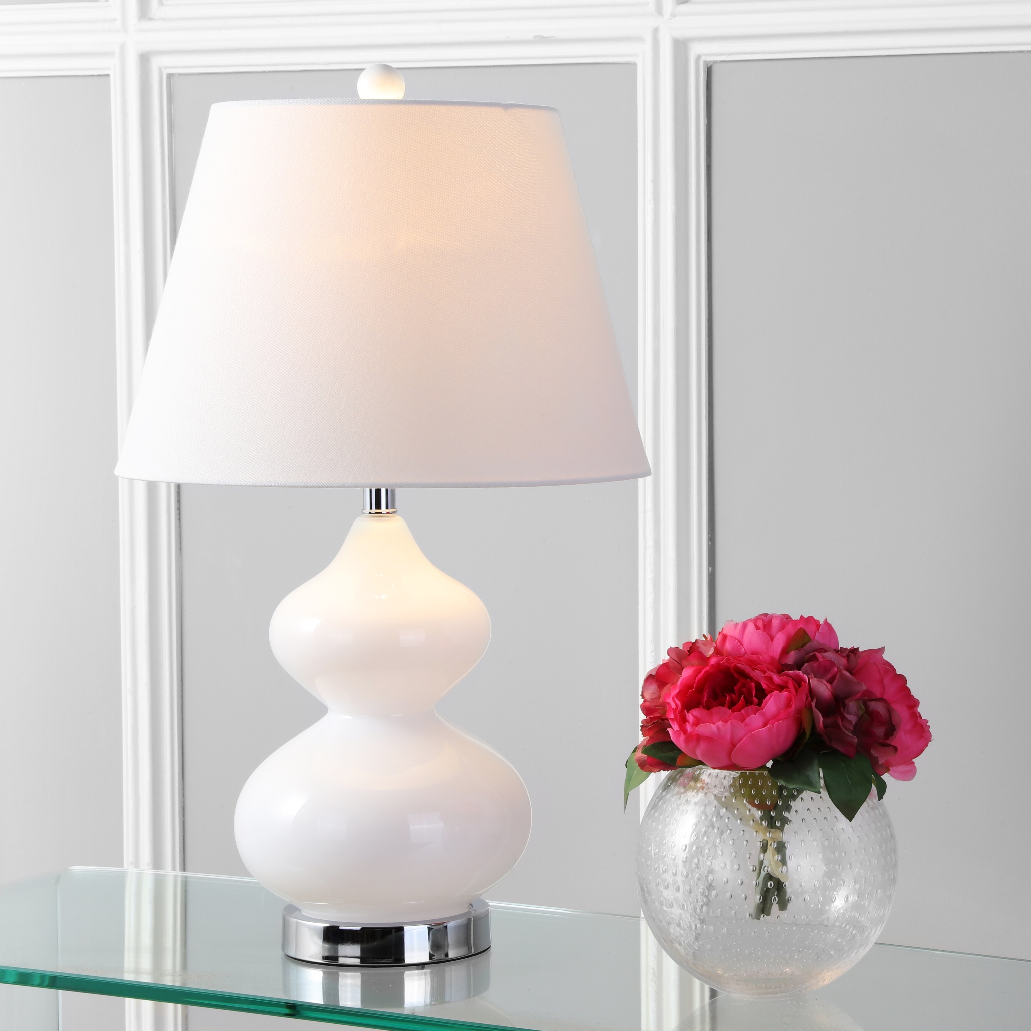 SAFAVIEH Lighting 24-inch Eva Double Gourd Glass White Table Lamp (Set of 2) - 14