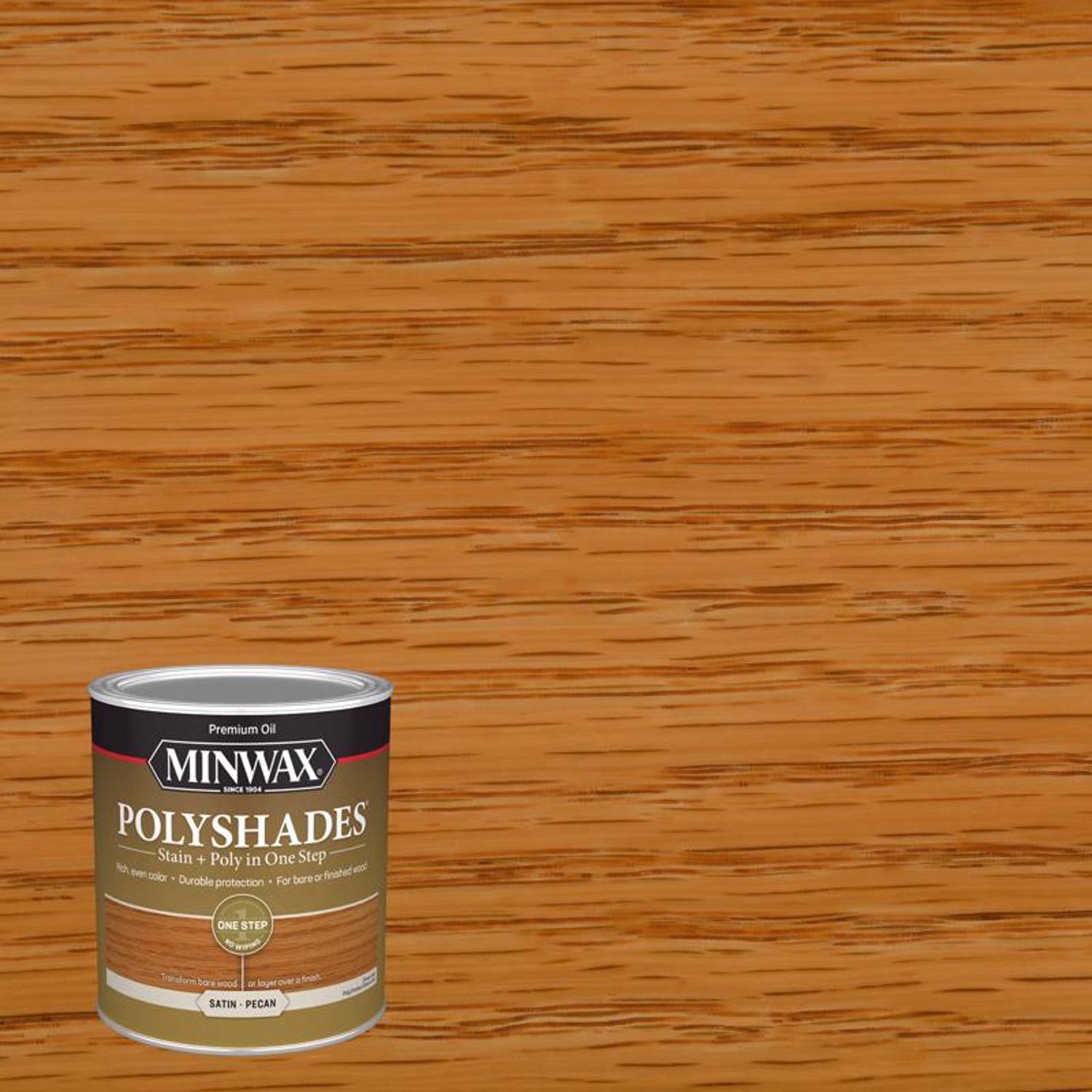 Minwax PolyShades Semi-Transparent Satin Pecan Oil-Based Stain/Polyurethane Finish 1 qt - Mycitystee