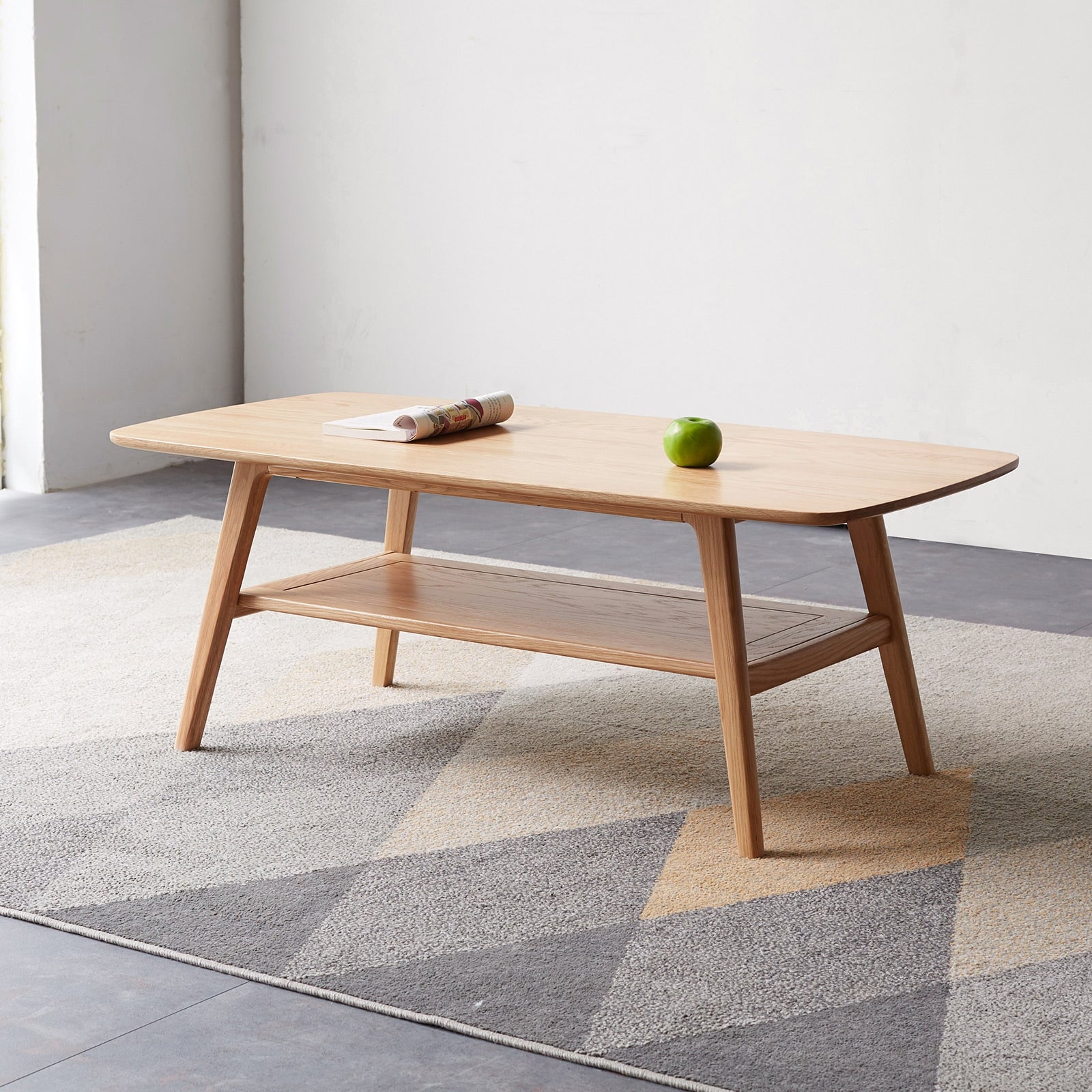 Coffee Table with Solid OakNatural Wood with Storage Shelf Natural Writing for Living Room， Easy to Assemble - Mycitystee