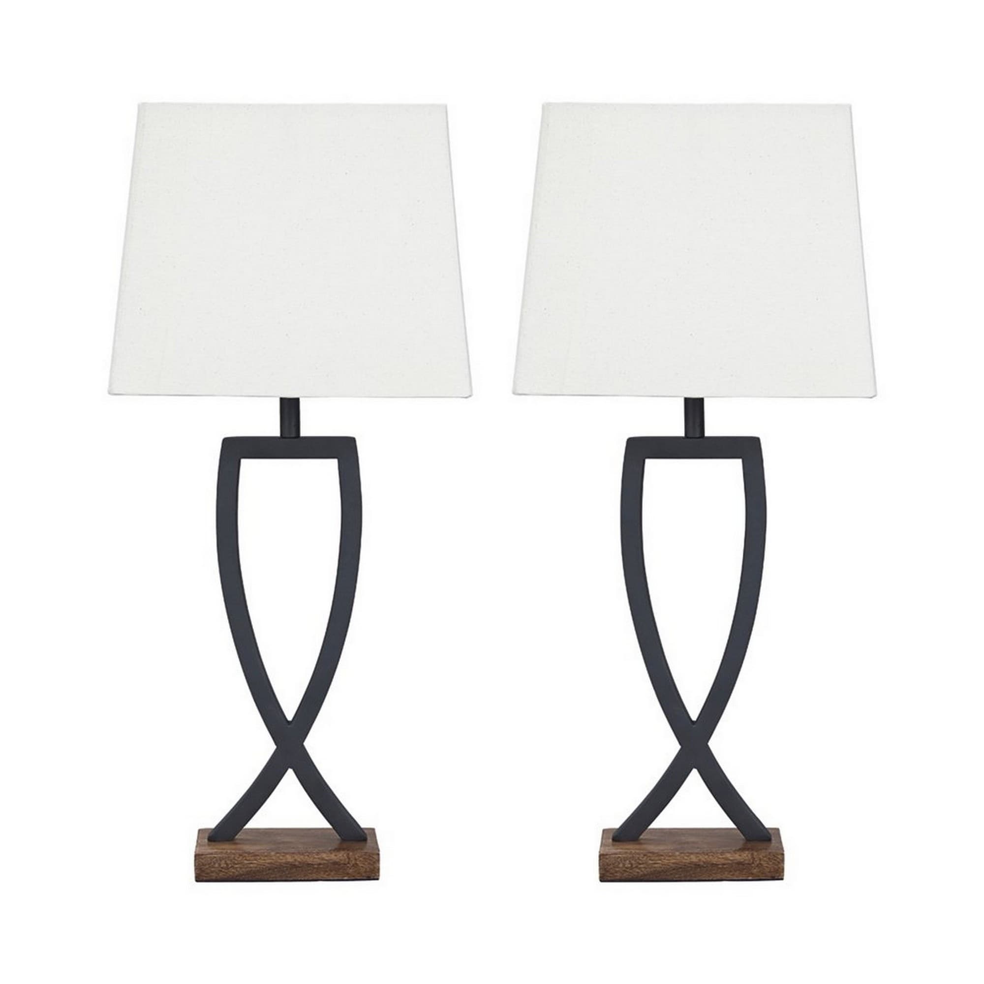 Criss Cross Metal Table Lamp with Fabric Shade， Set of 2， Gray and White - Mycitystee