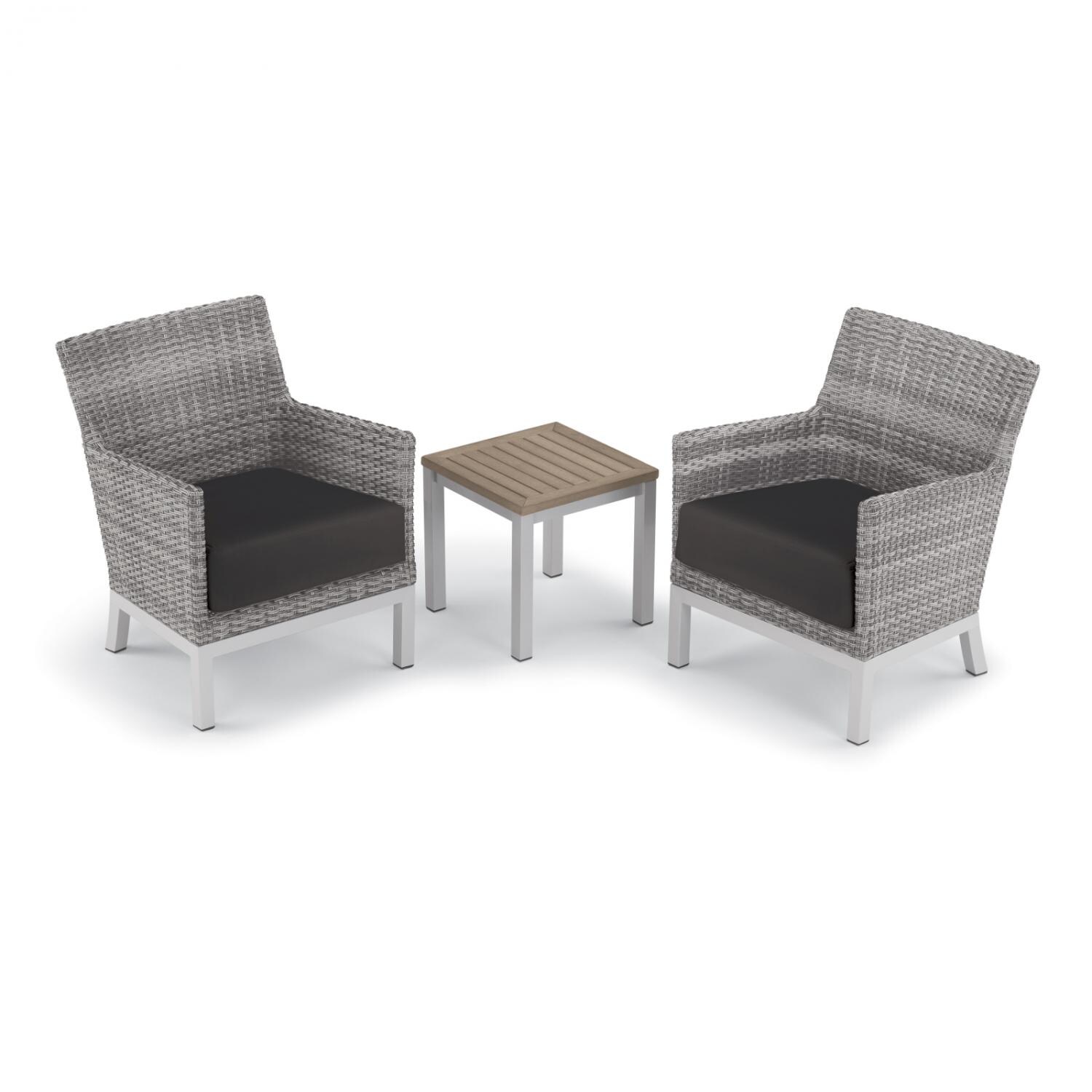 Argento 3 Piece Wicker Patio Conversation Set W/ Tekwood Vintage End Table and Jet Black Cushions By Oxford Garden - Mycitystee
