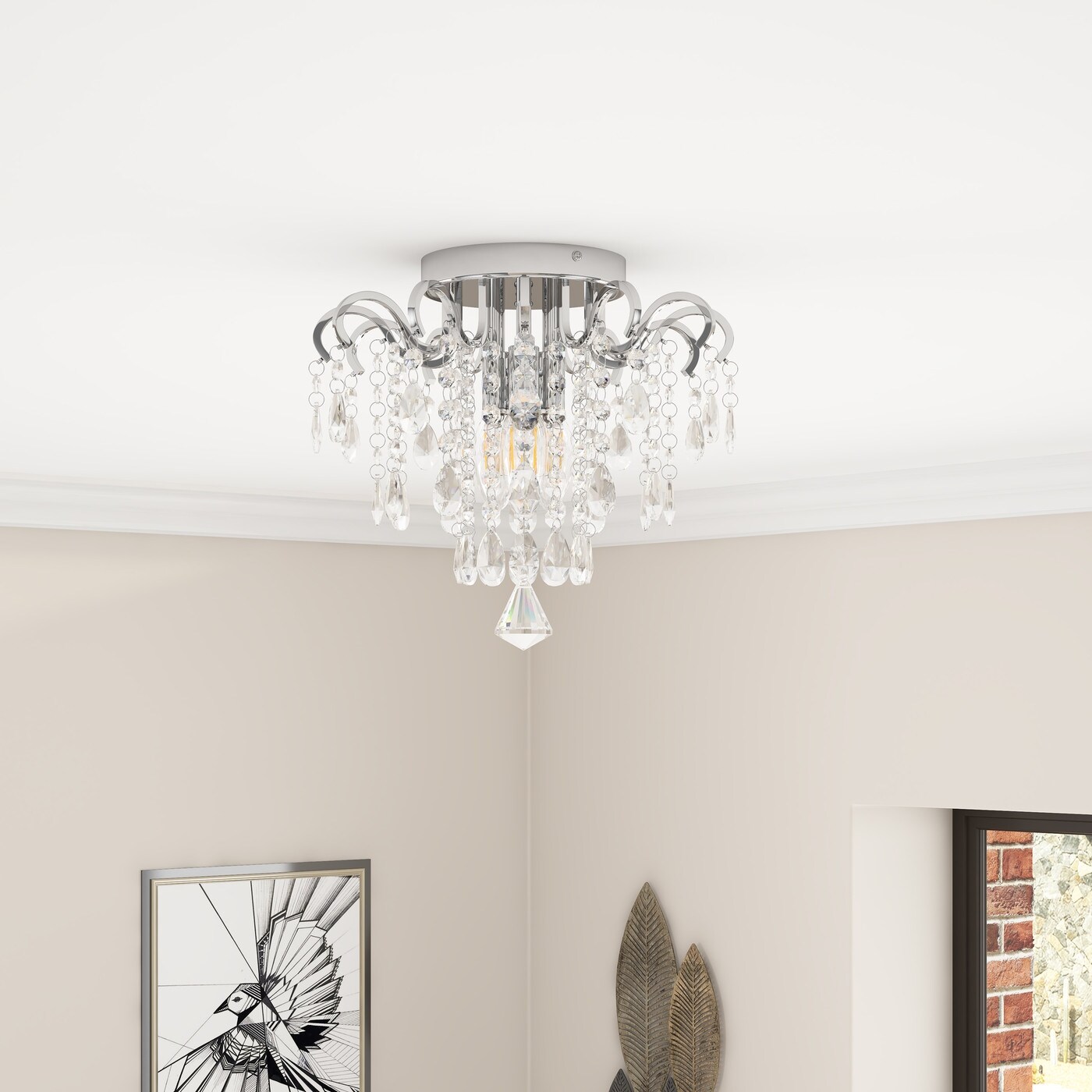 Modern 3-Light Crystal Style Semi Flush Mount Ceiling Lighting - Mycitystee