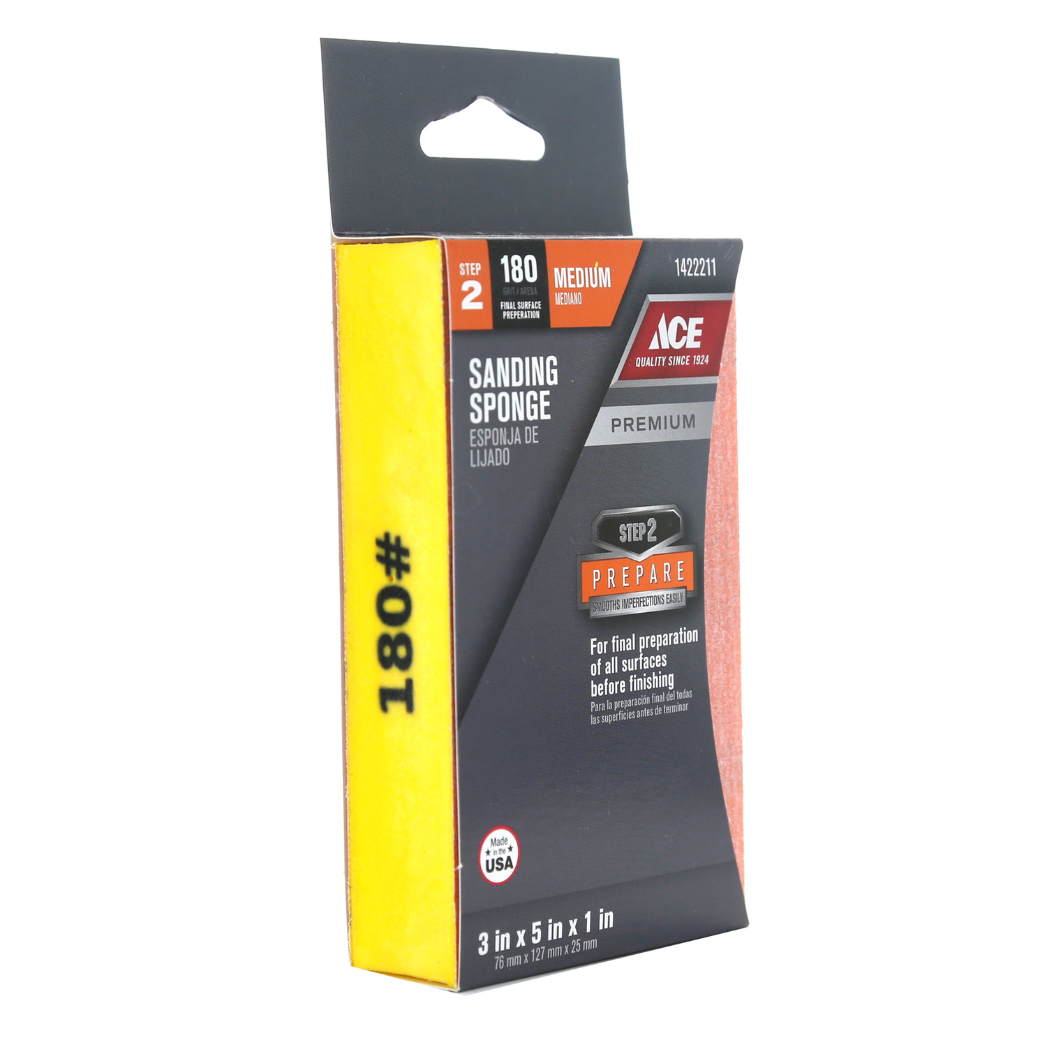 Ace Premium 5 in. L X 3 in. W X 1 in. 180 Grit Medium Block Sanding Sponge - Mycitystee