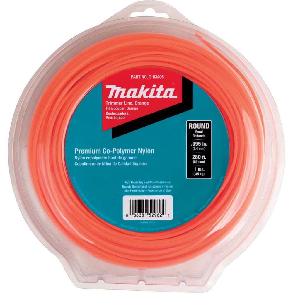 Makita Round Trimmer Line 0.095 Orange 280 1 lbs. T-03408 from Makita - Mycitystee