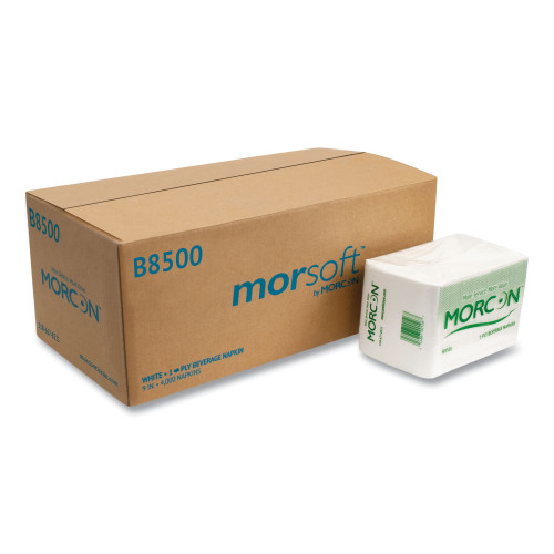Morcon Paper Morsoft Beverage Napkins， 9 x 9/4， White， 500/Pack， 8 Packs/Carton (B8500) - Mycitystee