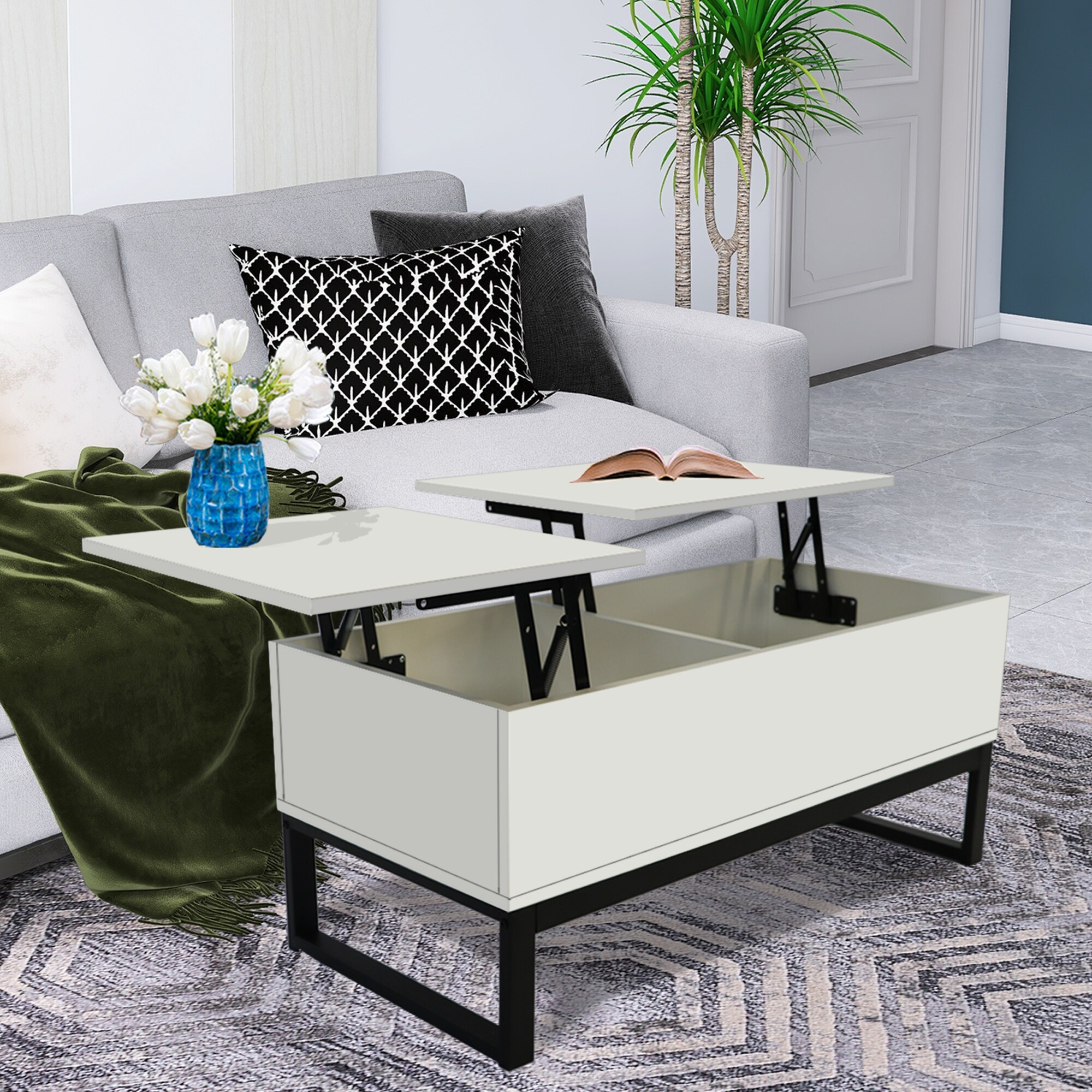 Lift Top Coffee Table with Hidden Compartment and Storage - Mycitystee