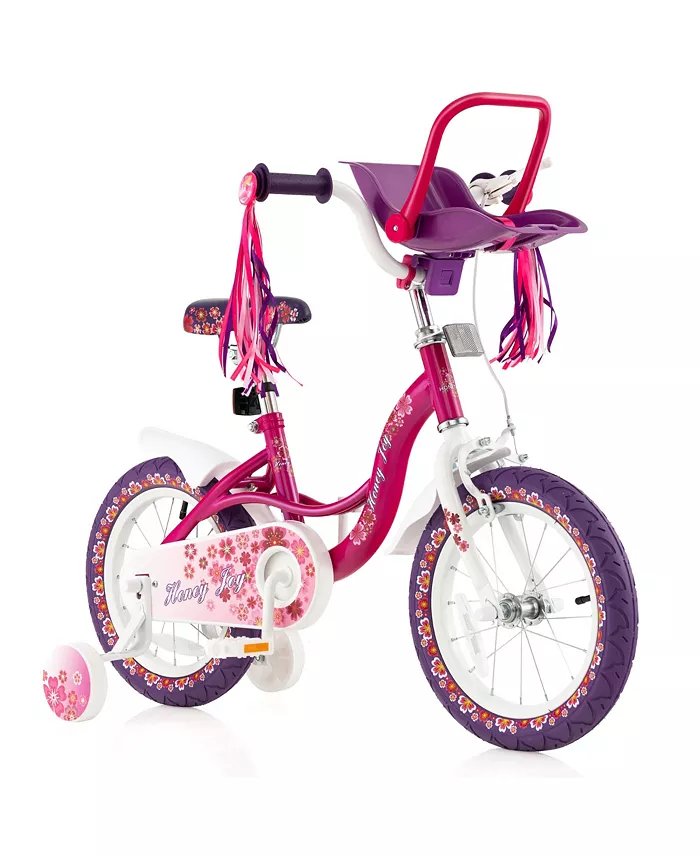 Costway 16'' Kids Bike with Doll Seat Girls Bicycle with Training Wheels for 4-7 Years Old Girl - Mycitystee