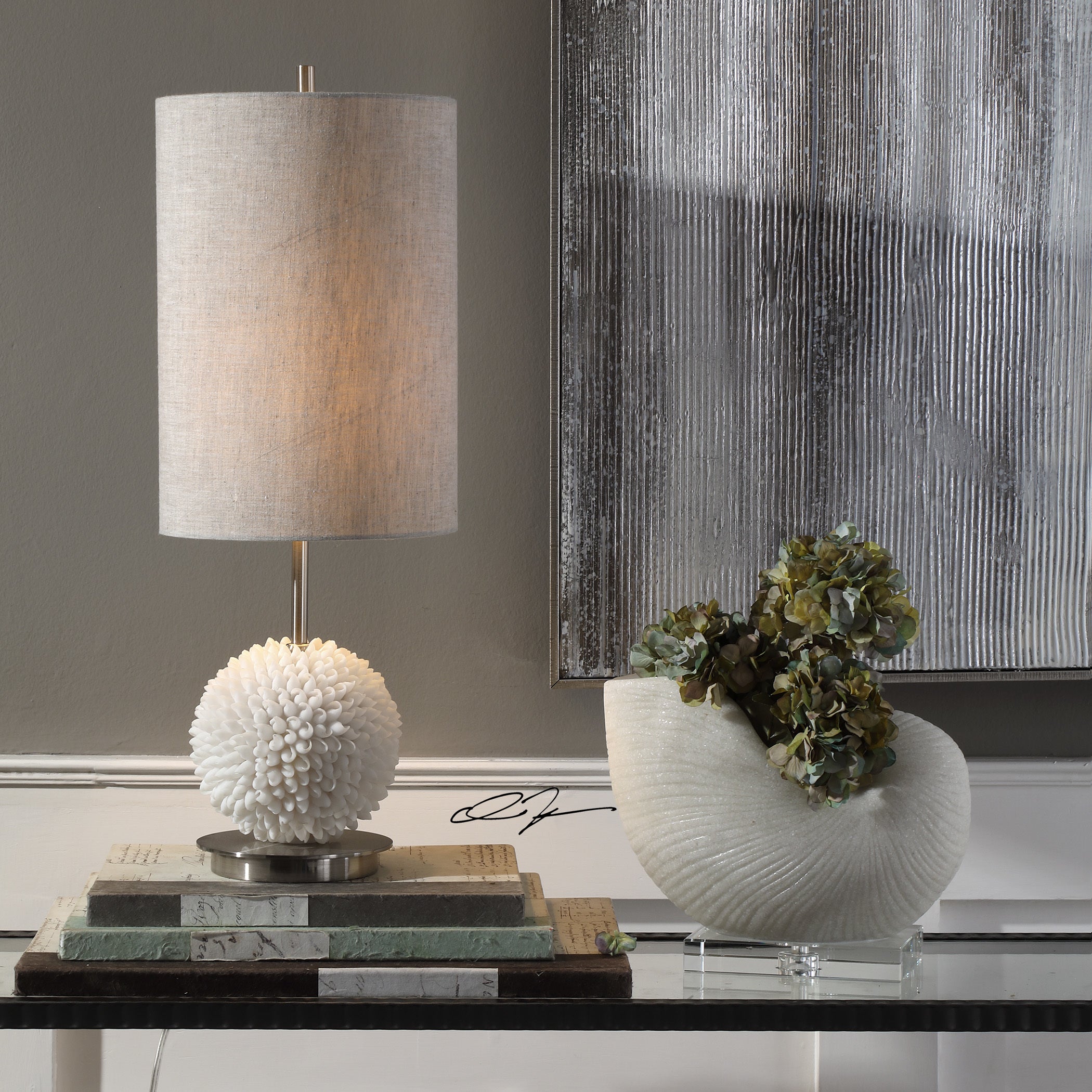 Uttermost Cascara Brushed Nickel Sea Shells Table Lamp - Mycitystee