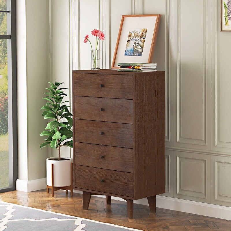 Mid-centry Solid Wood and MDF Chest w/5 Drawers - - 37869233 - Mycitystee