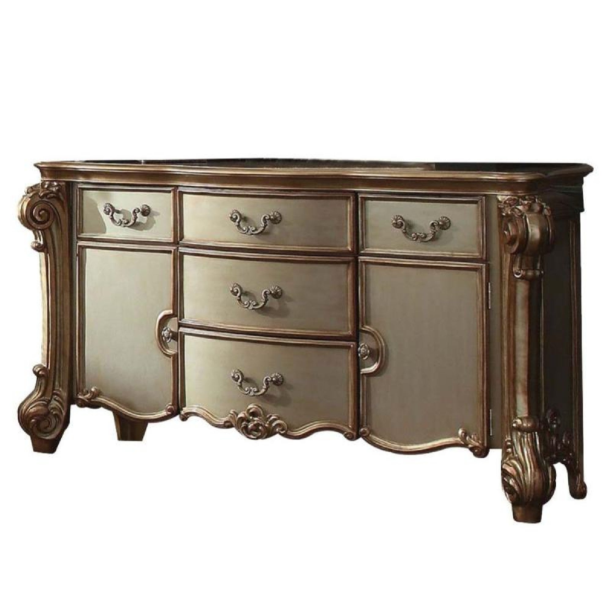 Wooden Dresser with Scrolled Poster Legs， Gold and Bone White - - 25687841 - Mycitystee