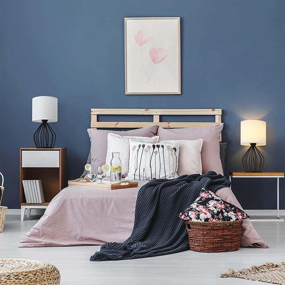 Set of 2 Farmhouse Nightstand Lamp with Black Metal Base - 4.7