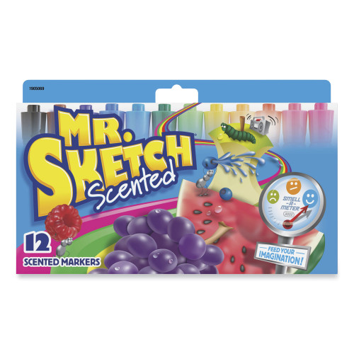 Mr. Sketch Scented Watercolor Marker， Broad Chisel Tip， Assorted Colors， 12/Set (1905069) - Mycitystee