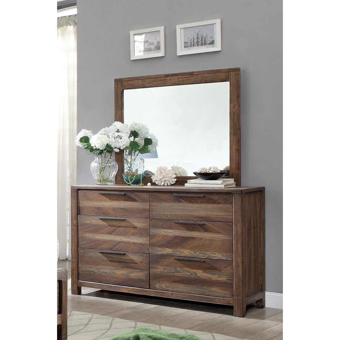 Furniture of America Lome Modern Brown 2-piece Dresser and Mirror Set - - 12611564 - Mycitystee
